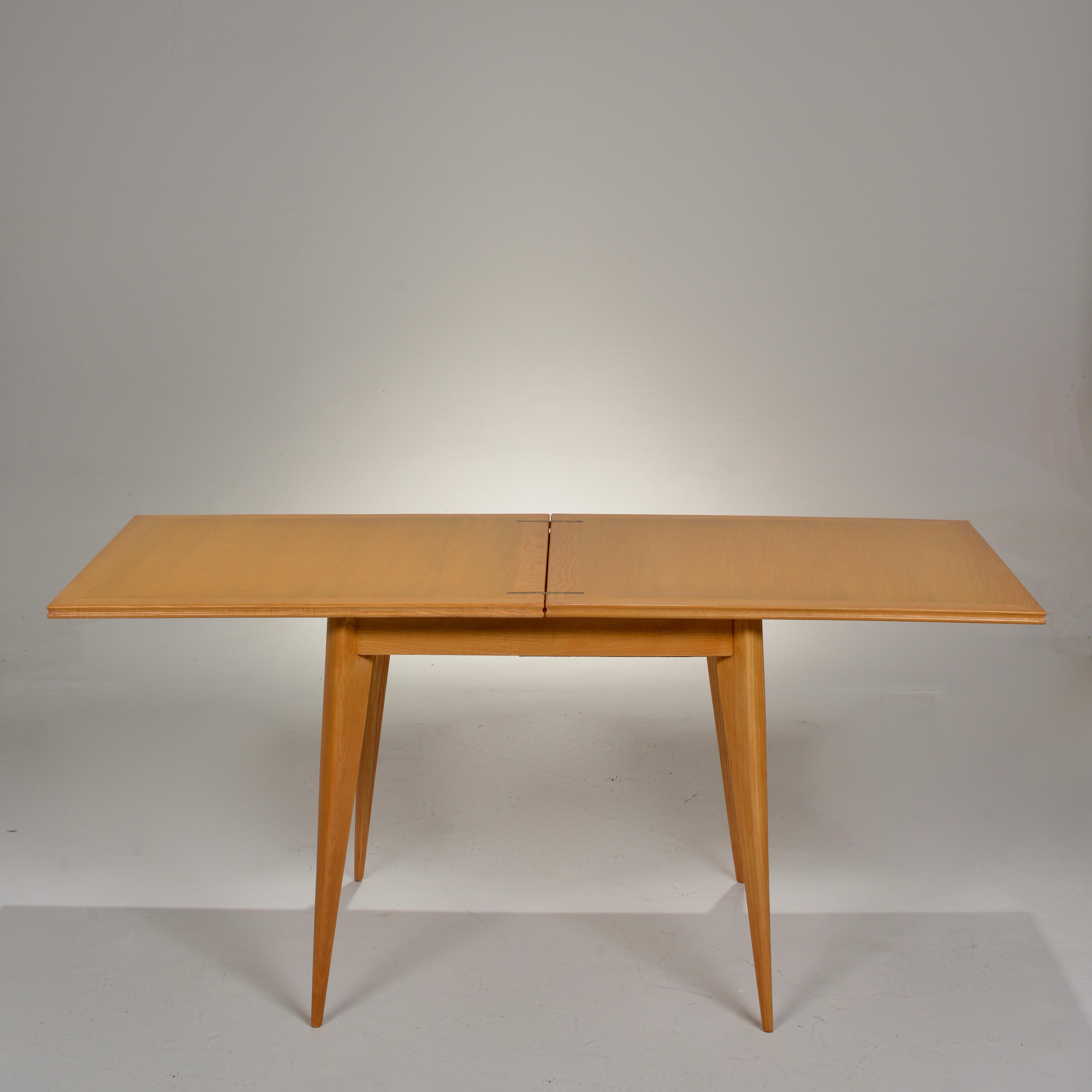 Restored French Mid-Century Modern Flip-Top Oak Dining Table 6