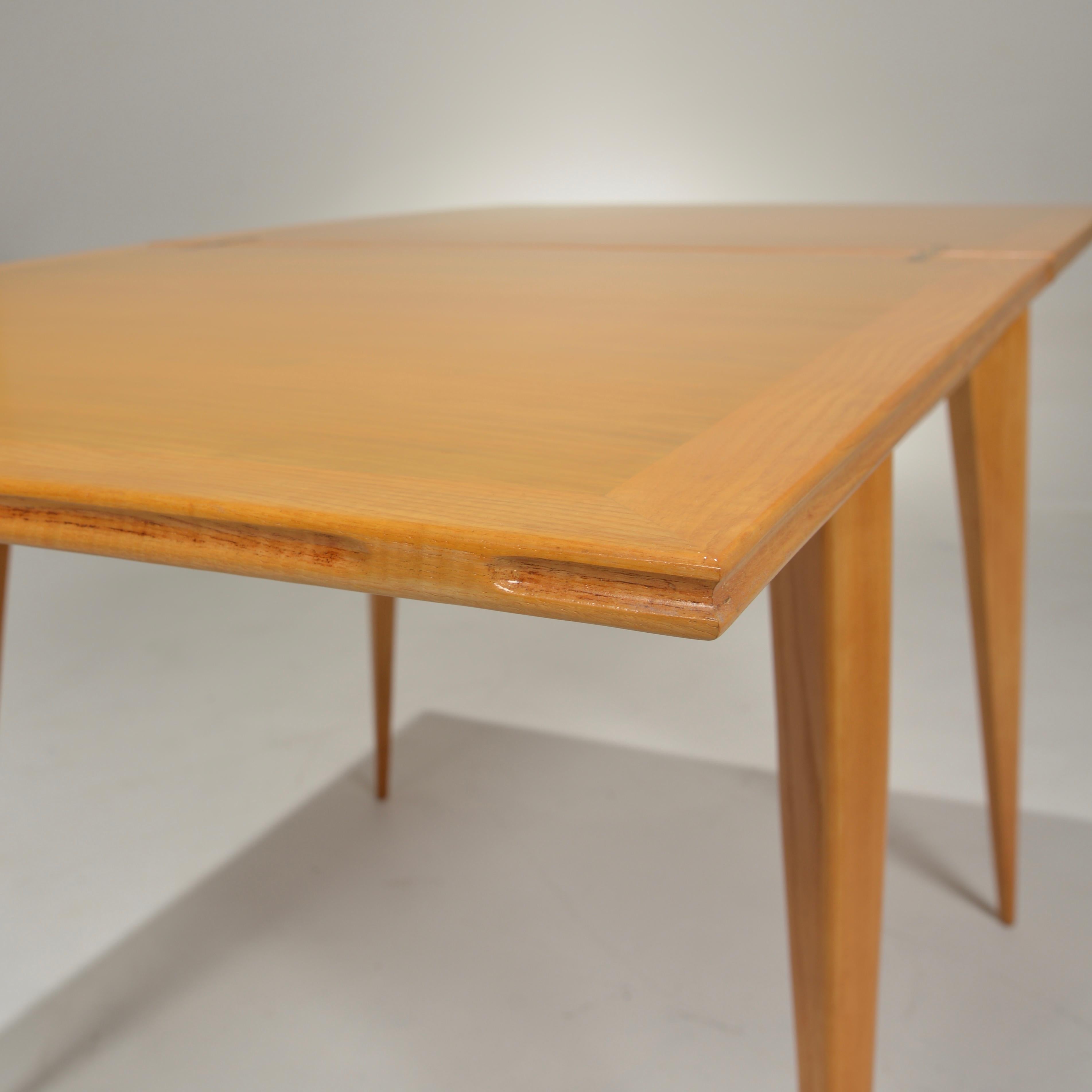 Brass Restored French Mid-Century Modern Flip-Top Oak Dining Table