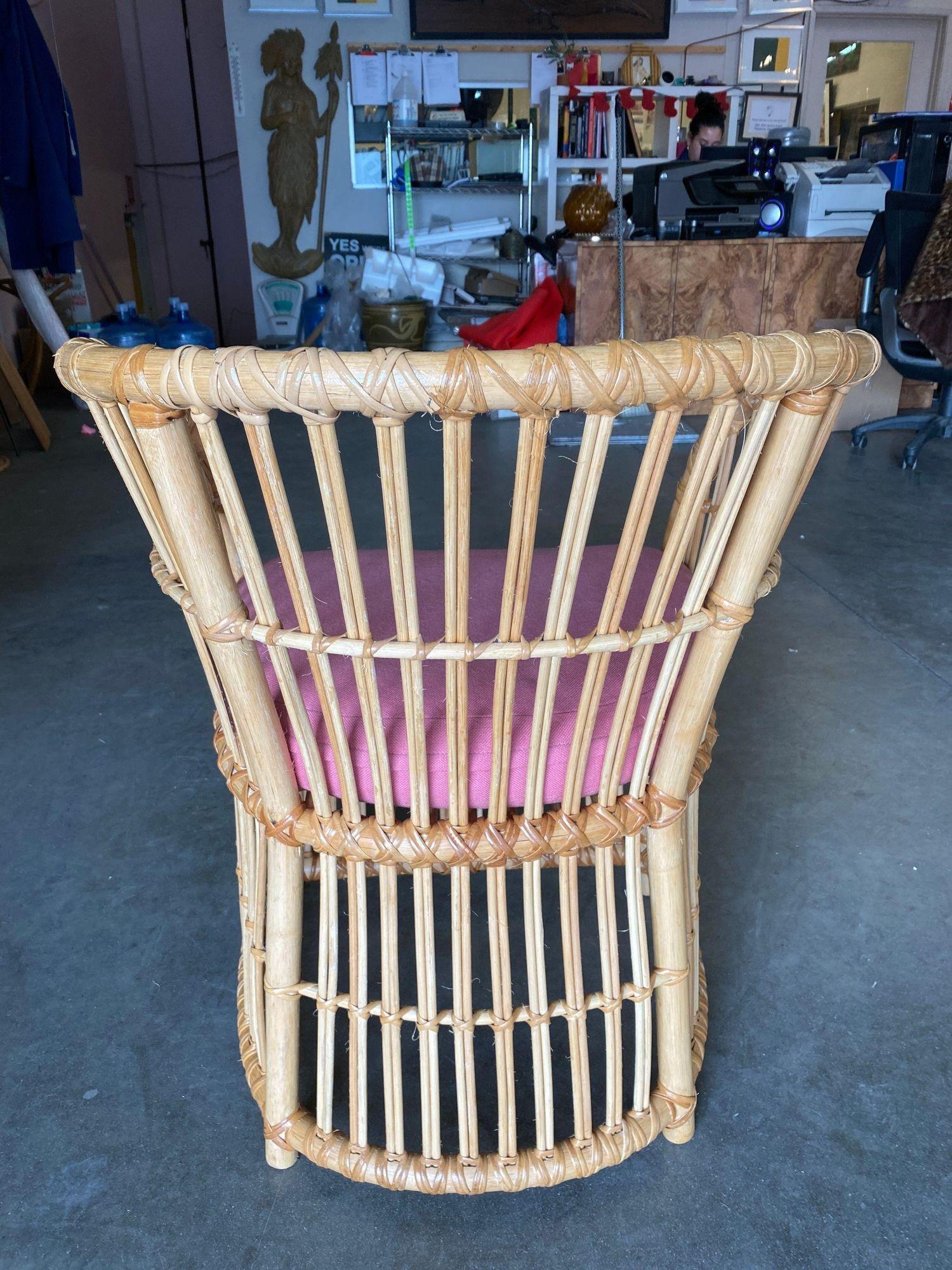 Restored Gabriella Crespi Style Pencil Reed Rattan Armchair In Excellent Condition For Sale In Van Nuys, CA