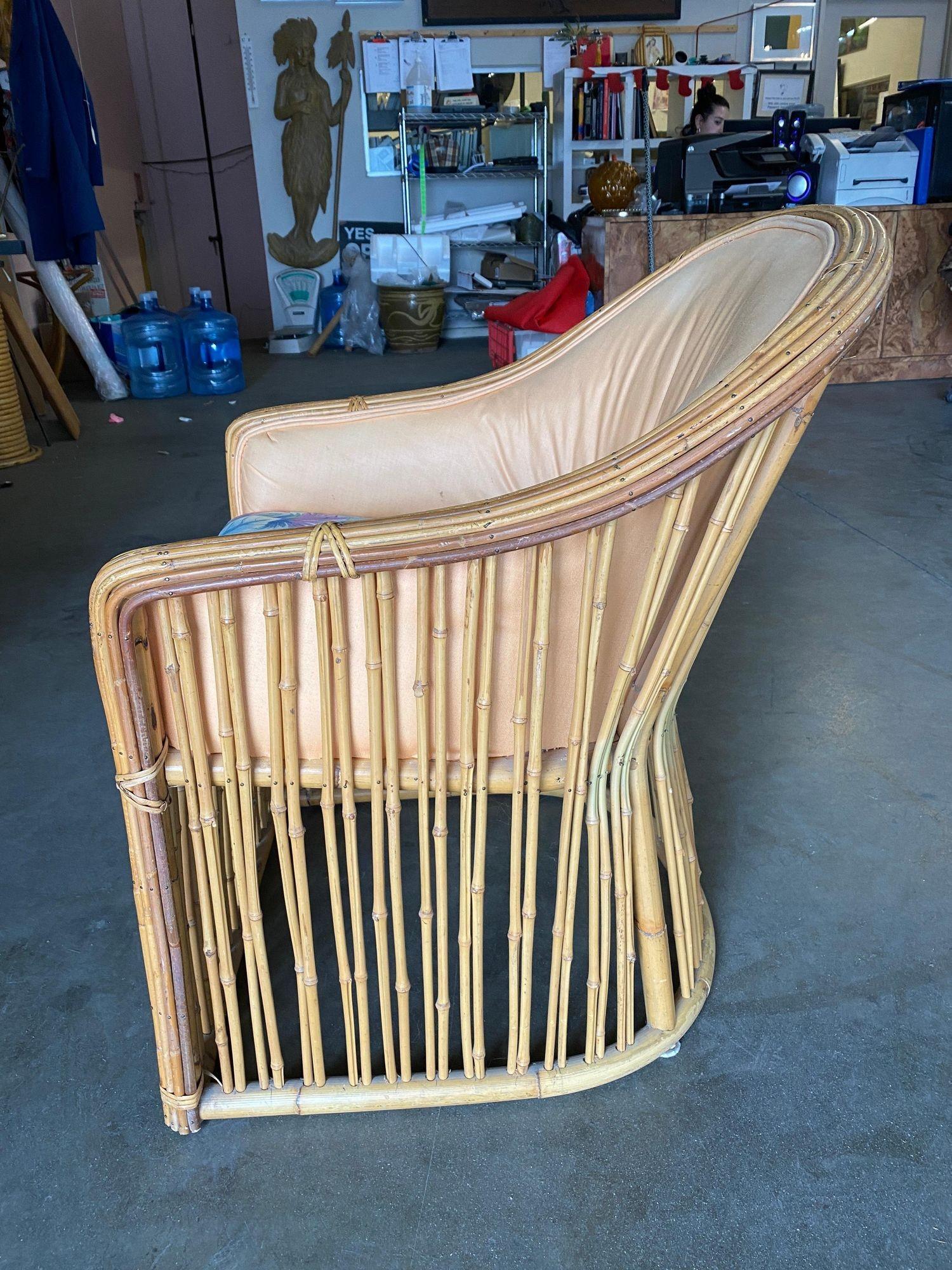 Late 20th Century Restored Gabriella Crespi Style Pencil Reed Rattan Armchair, Set of Four For Sale