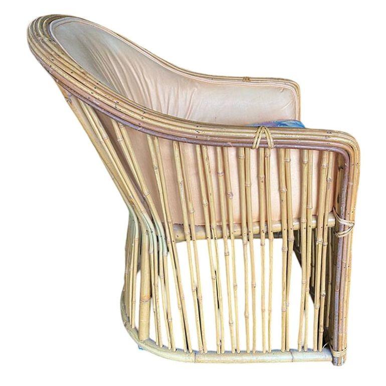 Fine XX secolo Poltrona in rattan restaurata in stile Gabriella Crespi, set di quattro in vendita