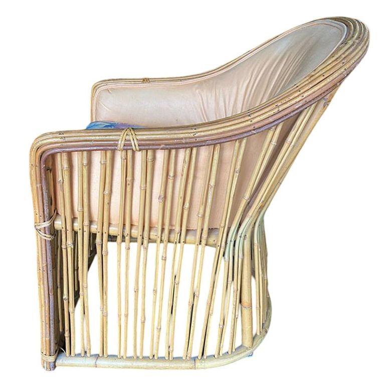 Rattan Poltrona in rattan restaurata in stile Gabriella Crespi, set di quattro in vendita