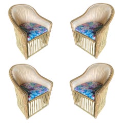 Restored Gabriella Crespi Style Pencil Reed Rattan Armchair, Set of Four