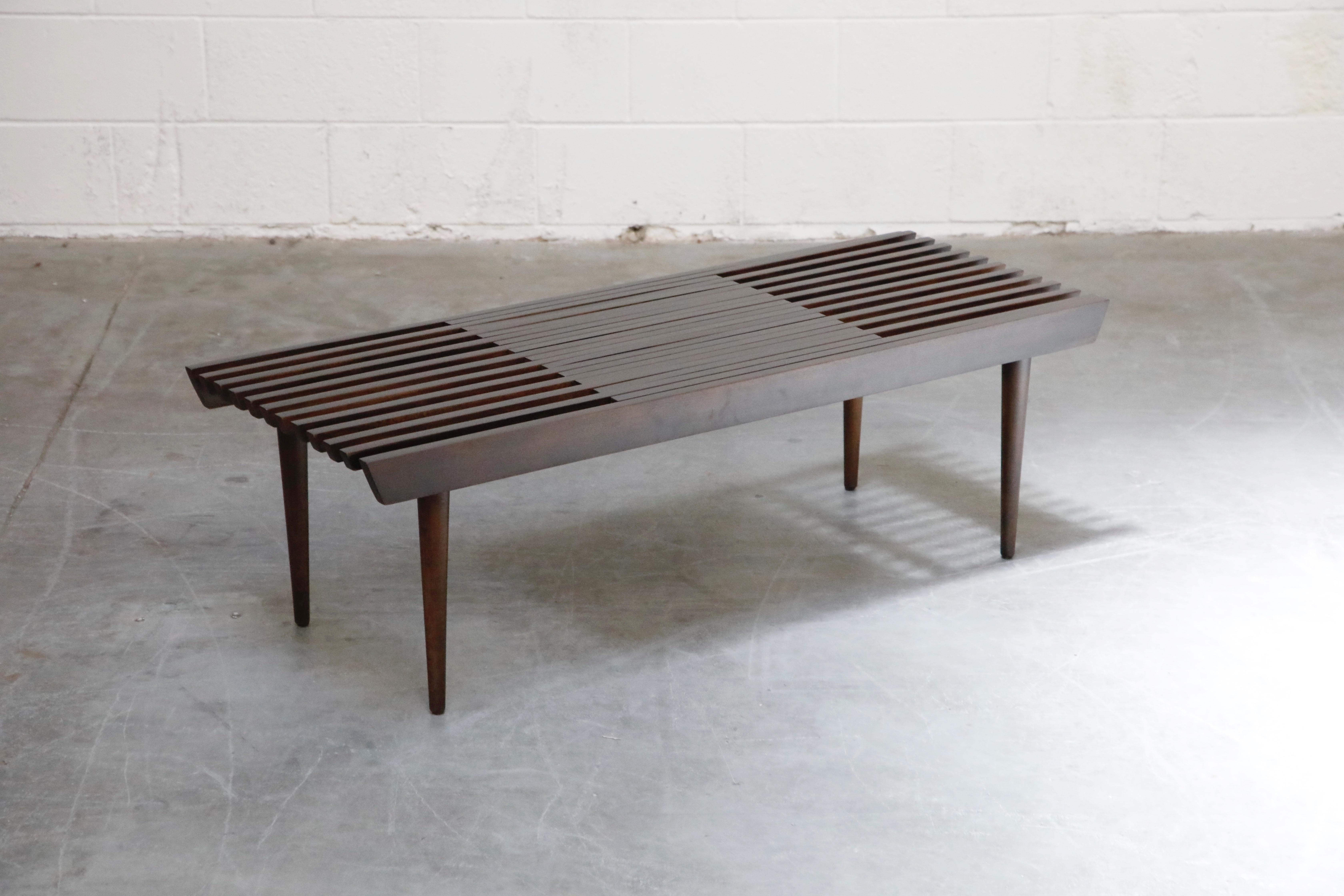 Restored George Nelson Style Expandable Slatted Wood Bench or Table, circa 1960 In Excellent Condition In Los Angeles, CA