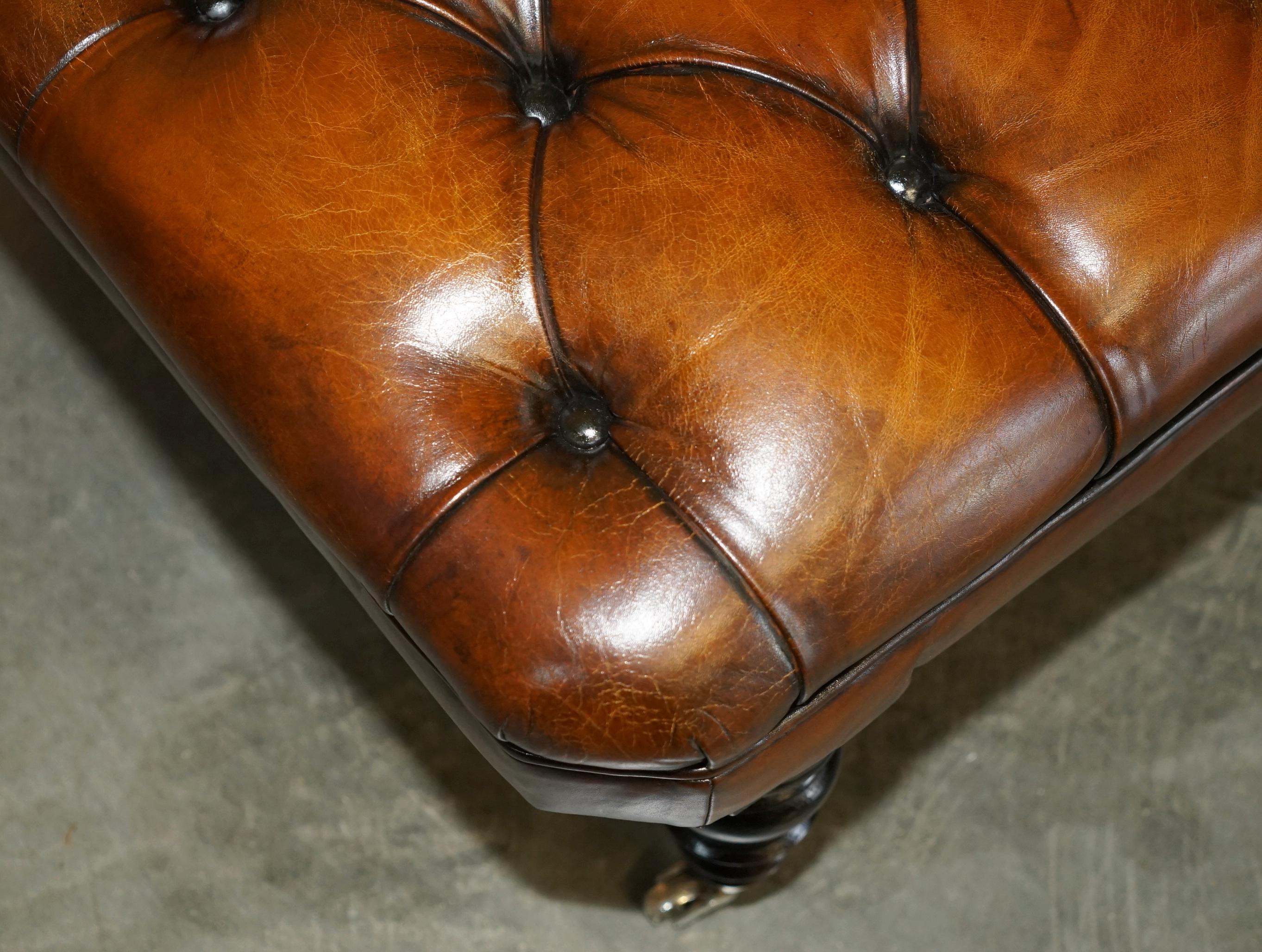 RESTORED GEORGE SMITH EXTRA LARGE CHESTERFiELD BROWN LEATHER TUFTED FOOTSTOOL 2