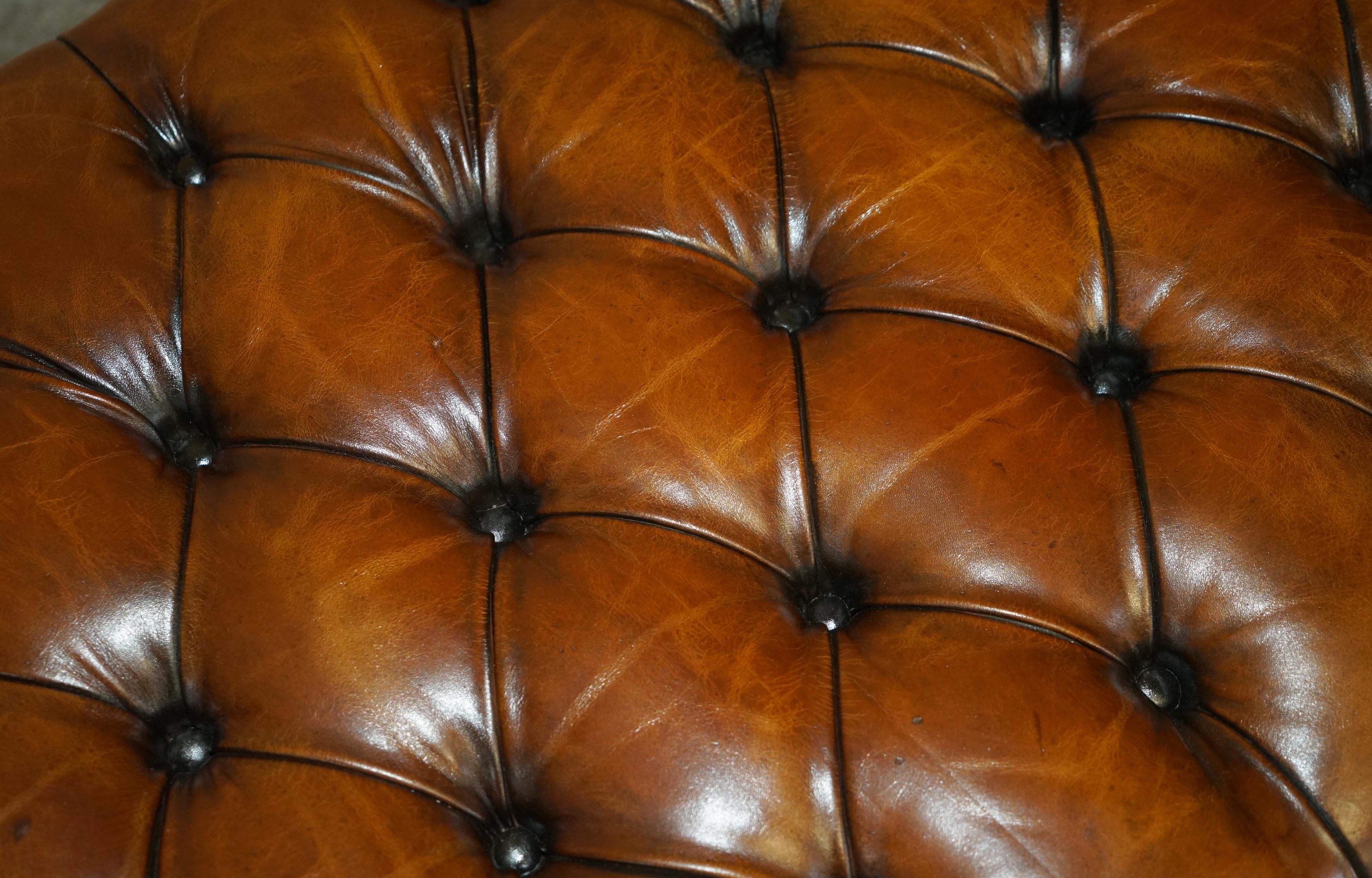 RESTORED GEORGE SMITH EXTRA LARGE CHESTERFiELD BROWN LEATHER TUFTED FOOTSTOOL 3