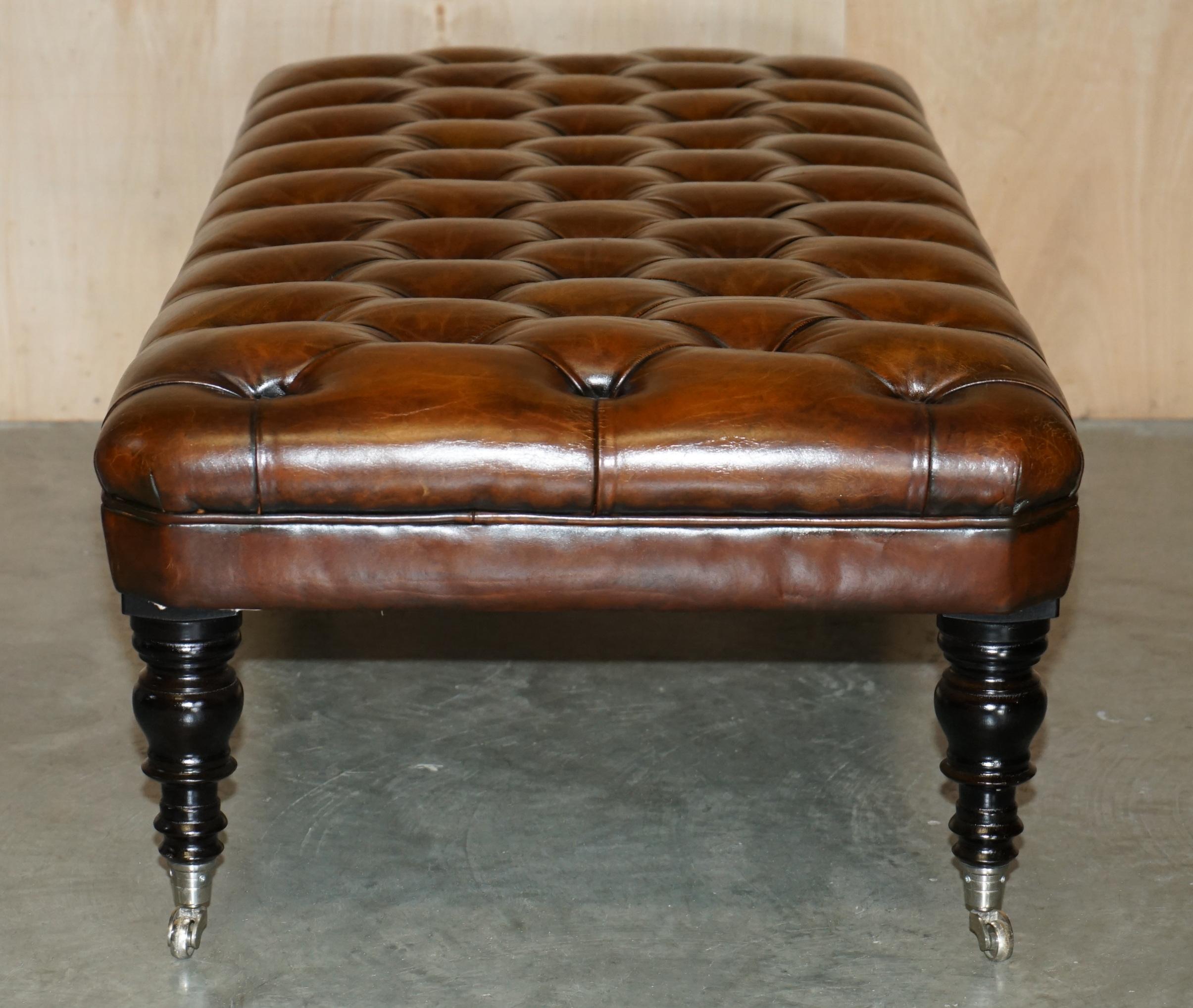 RESTORED GEORGE SMITH EXTRA LARGE CHESTERFiELD BROWN LEATHER TUFTED FOOTSTOOL 4