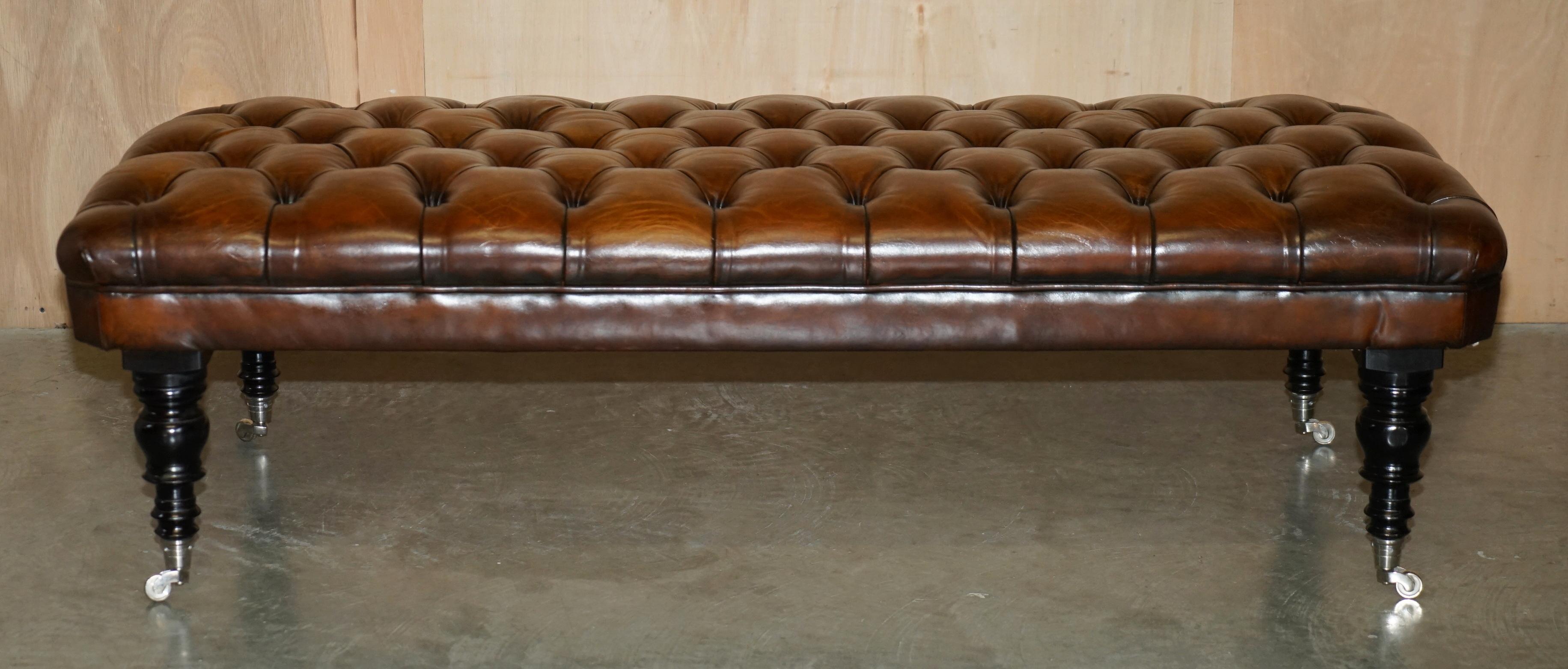 RESTORED GEORGE SMITH EXTRA LARGE CHESTERFiELD BROWN LEATHER TUFTED FOOTSTOOL 5