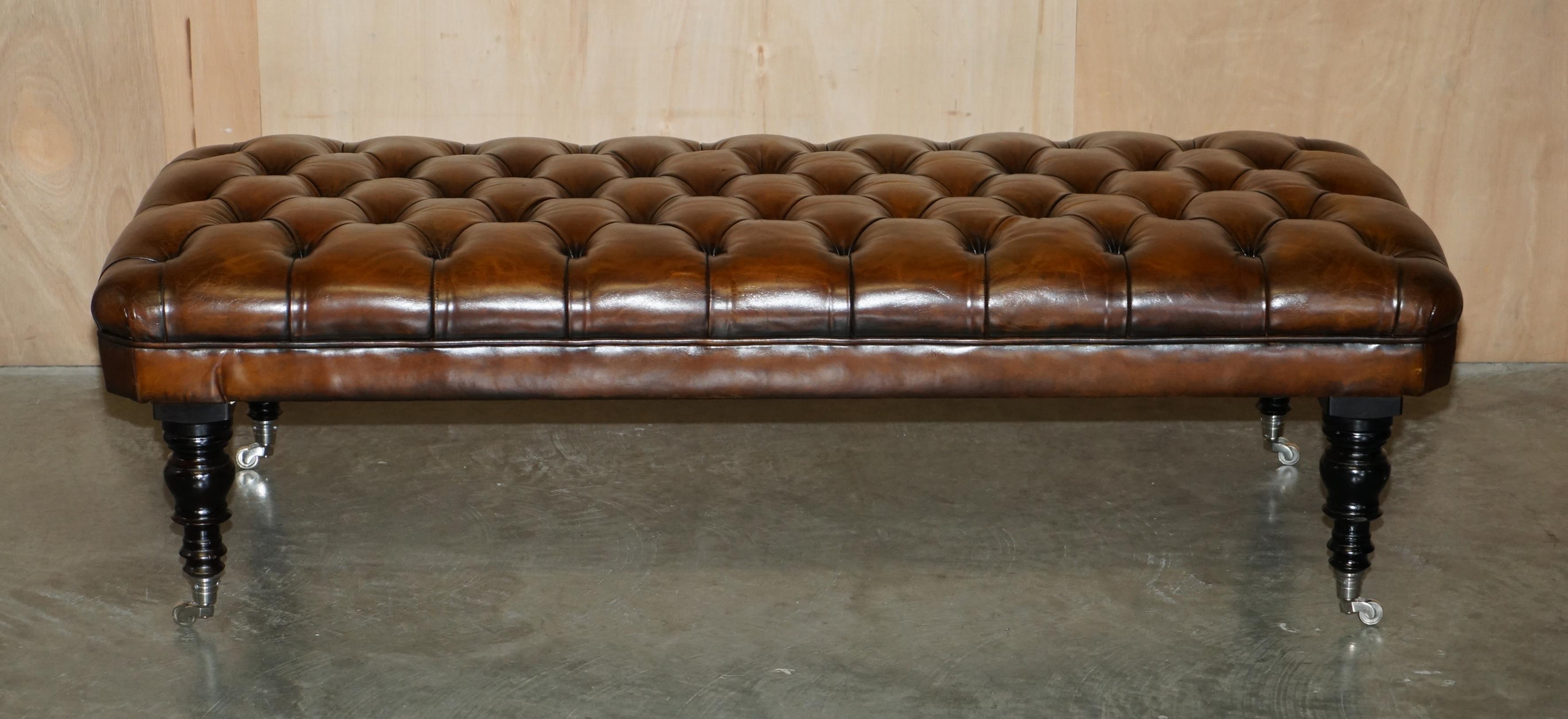 Chesterfield RESTORED GEORGE SMITH EXTRA LARGE CHESTERFiELD BROWN LEATHER TUFTED FOOTSTOOL