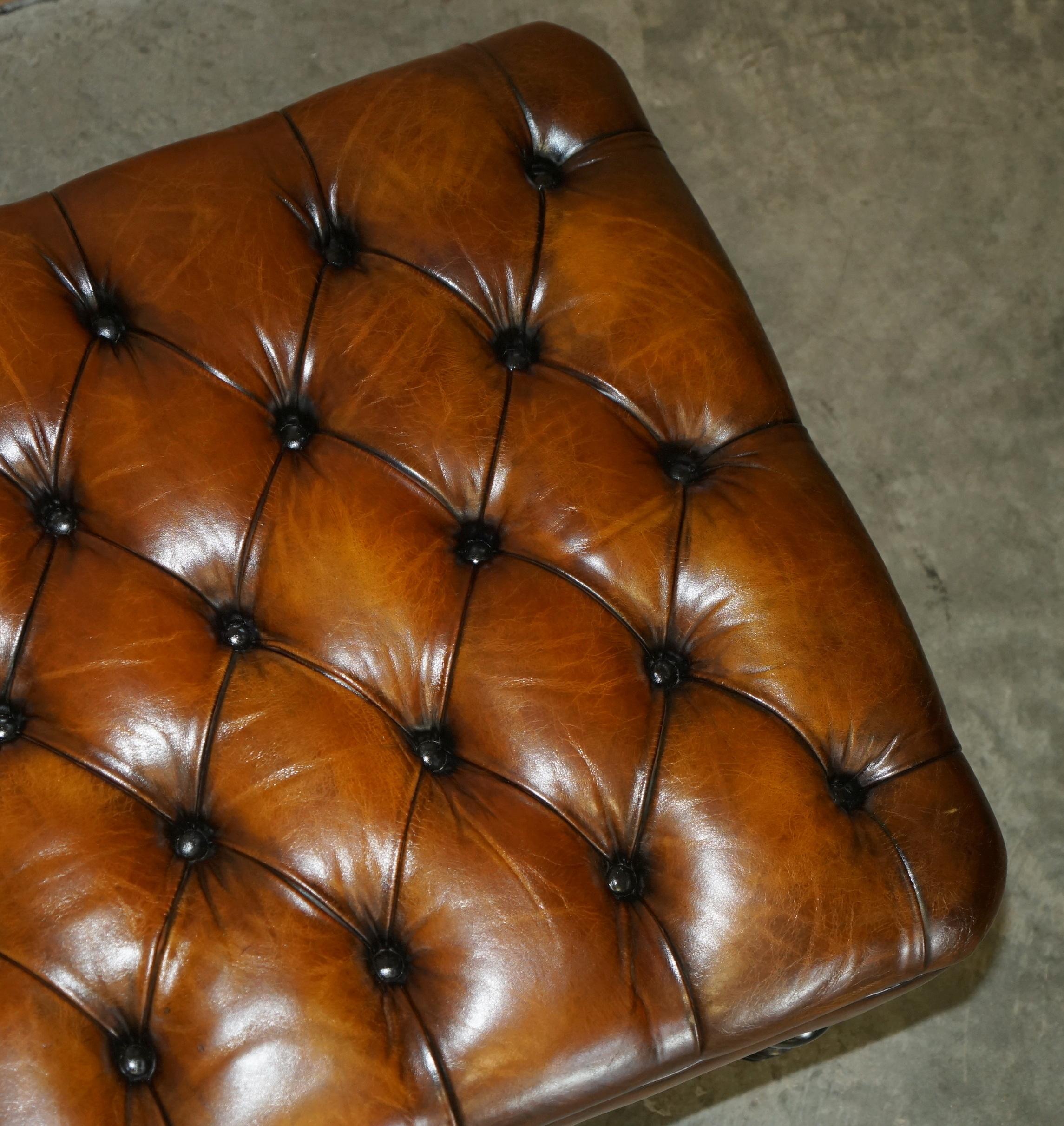 RESTORED GEORGE SMITH EXTRA LARGE CHESTERFiELD BROWN LEATHER TUFTED FOOTSTOOL 1