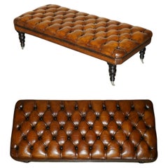 Vintage RESTORED GEORGE SMITH EXTRA LARGE CHESTERFiELD BROWN LEATHER TUFTED FOOTSTOOL