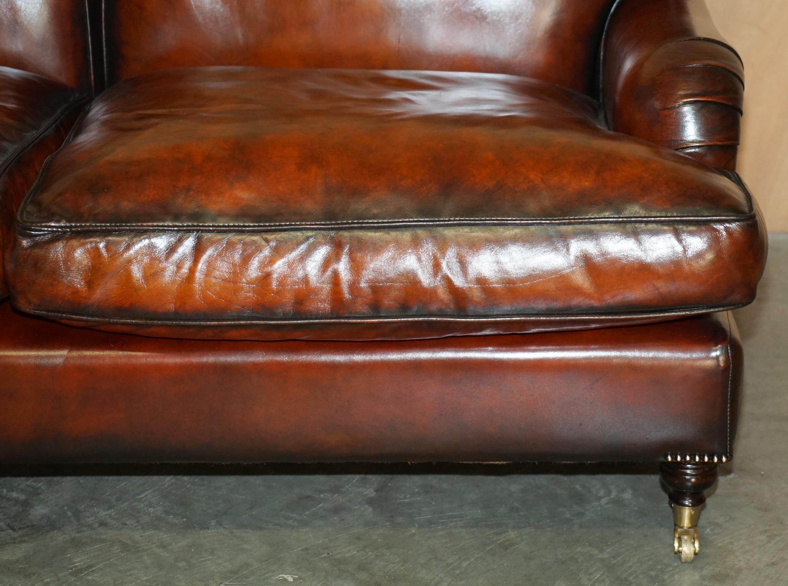 RESTORED GEORGE SMITH HOWARD & SON'S STYLE BROWN LEATHER SiGNATURE SCROLL SOFA 4