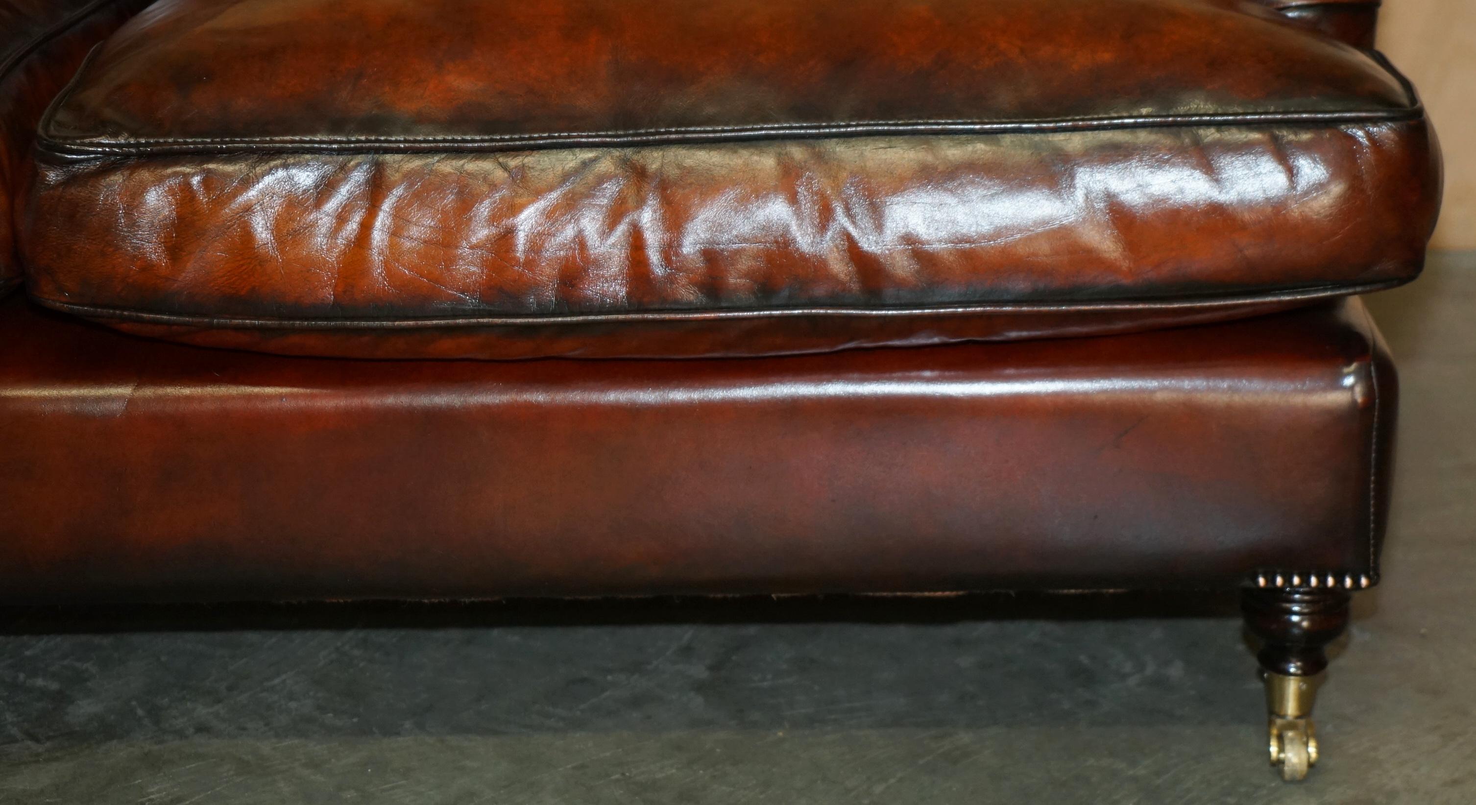 RESTORED GEORGE SMITH HOWARD & SON'S STYLE BROWN LEATHER SiGNATURE SCROLL SOFA 5