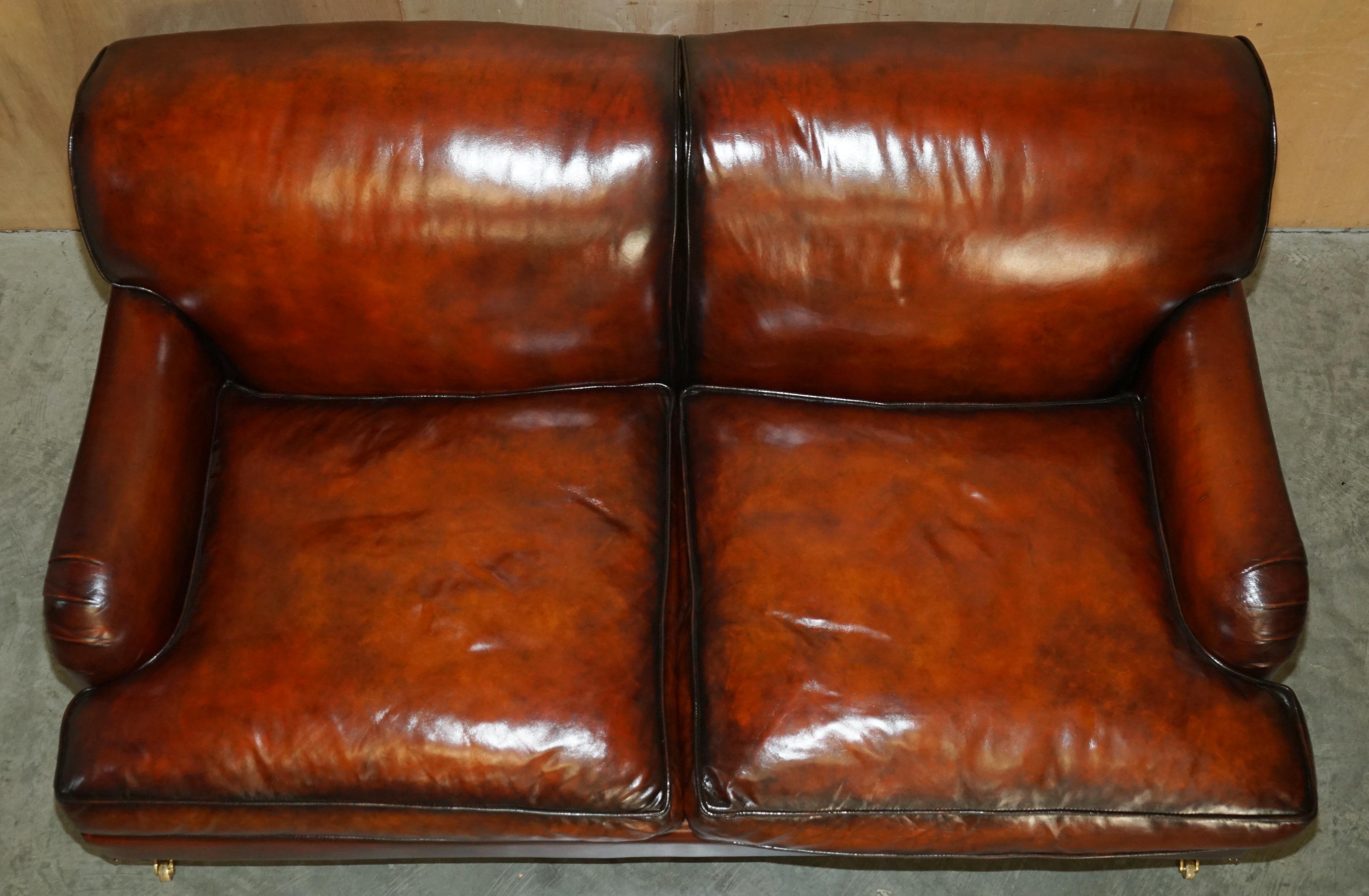 RESTORED GEORGE SMITH HOWARD & SON'S STYLE BROWN LEATHER SiGNATURE SCROLL SOFA 7
