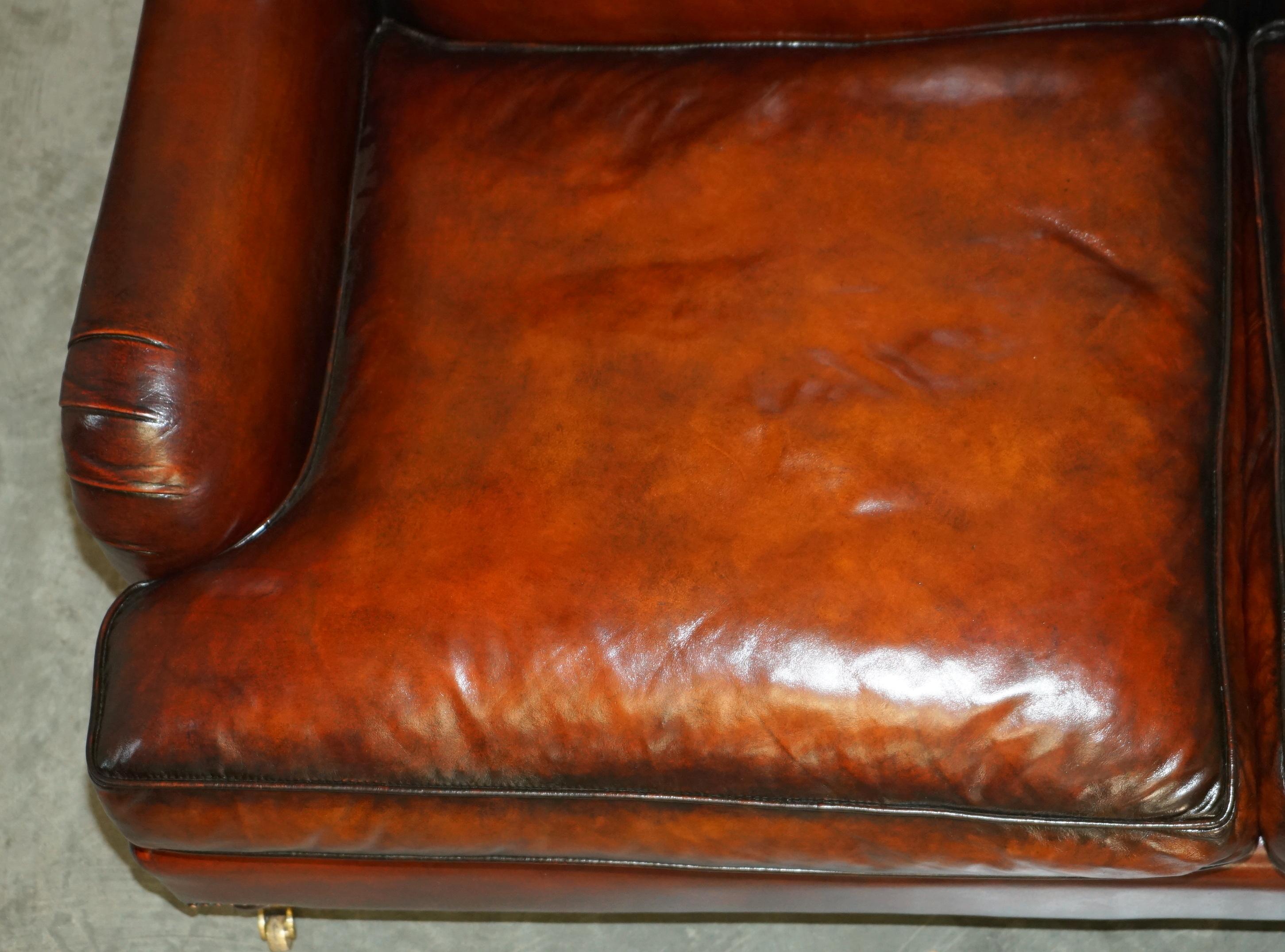 RESTORED GEORGE SMITH HOWARD & SON'S STYLE BROWN LEATHER SiGNATURE SCROLL SOFA 8