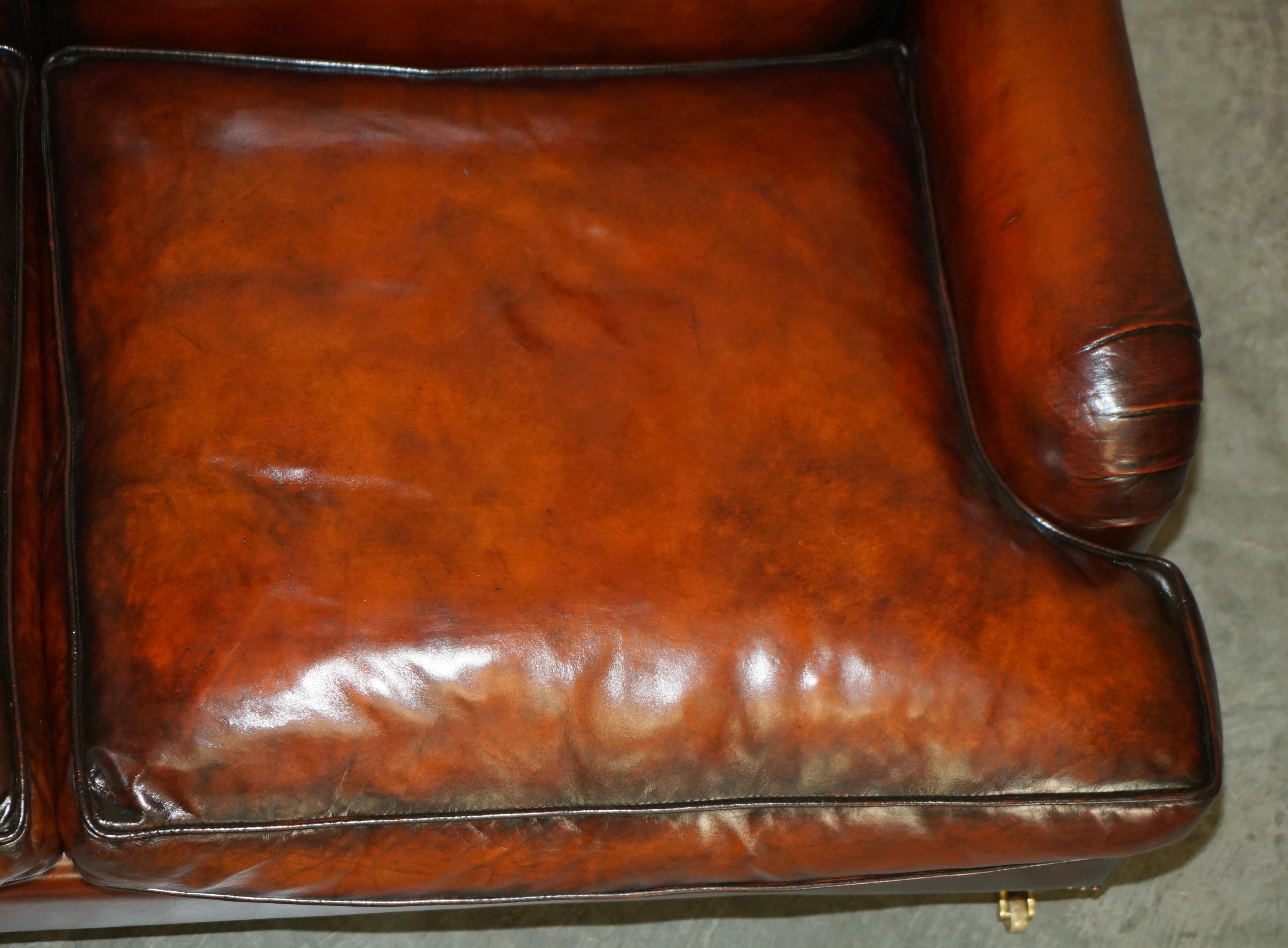 RESTORED GEORGE SMITH HOWARD & SON'S STYLE BROWN LEATHER SiGNATURE SCROLL SOFA 9