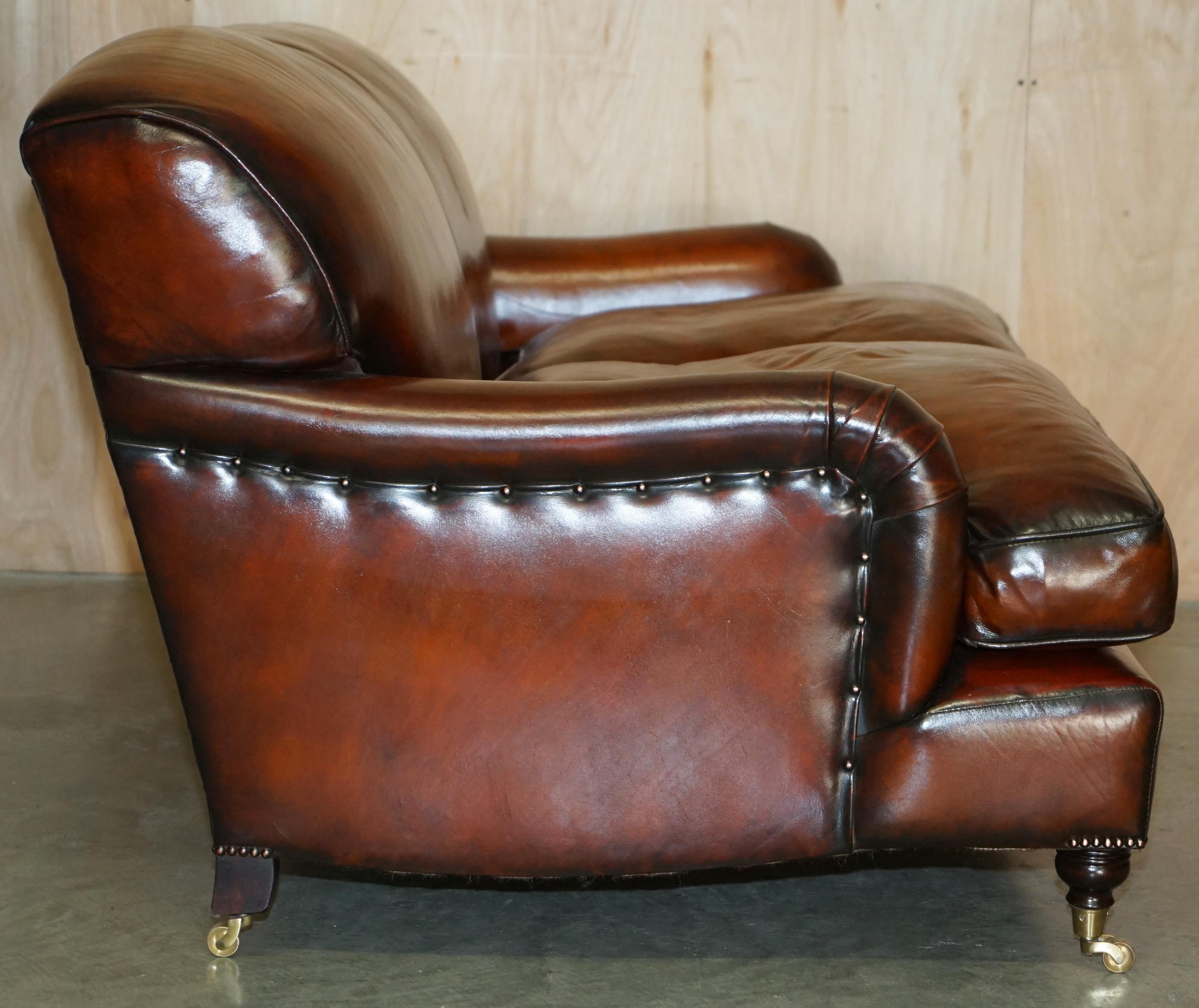 RESTORED GEORGE SMITH HOWARD & SON'S STYLE BROWN LEATHER SiGNATURE SCROLL SOFA 10