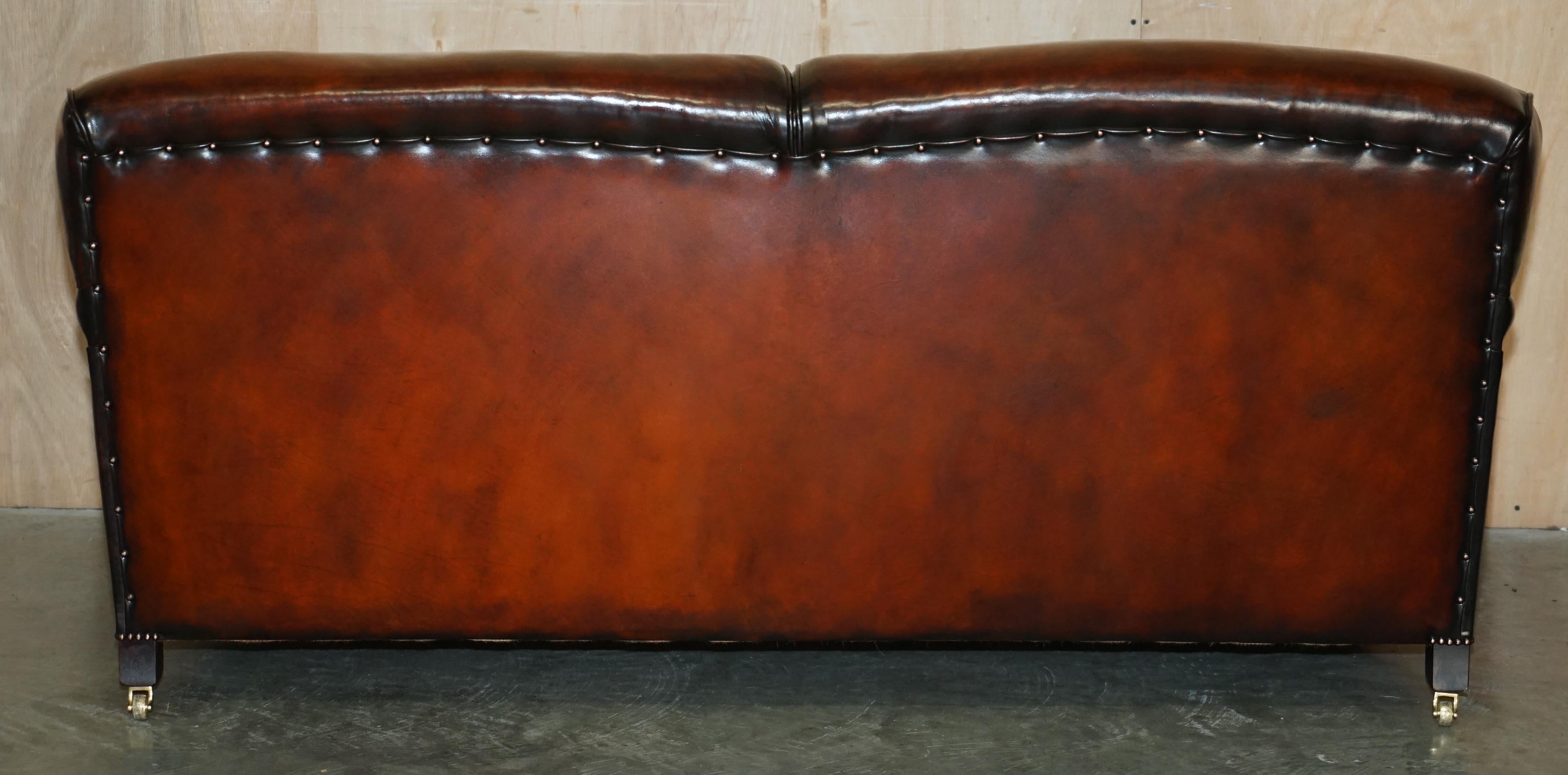RESTORED GEORGE SMITH HOWARD & SON'S STYLE BROWN LEATHER SiGNATURE SCROLL SOFA 11