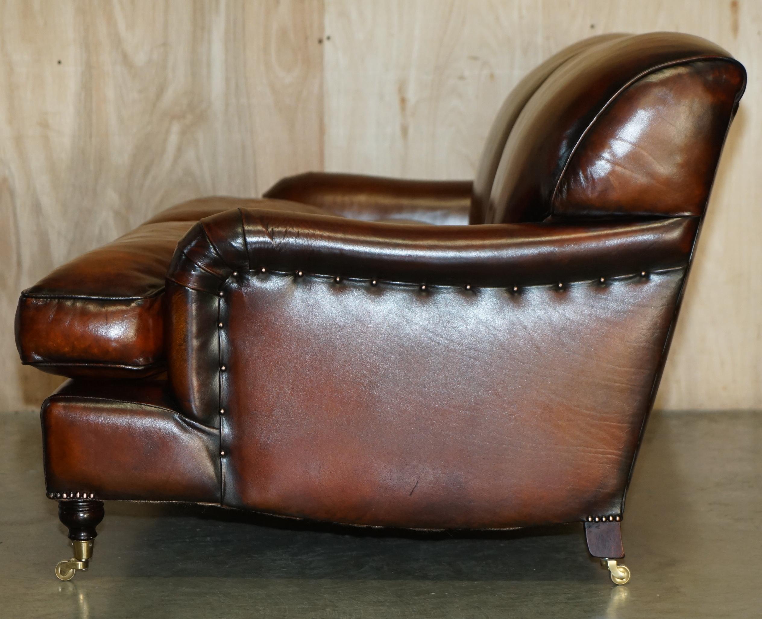 RESTORED GEORGE SMITH HOWARD & SON'S STYLE BROWN LEATHER SiGNATURE SCROLL SOFA 12