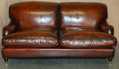 RESTORED GEORGE SMITH HOWARD & SON'S STYLE BROWN LEATHER SiGNATURE SCROLL SOFA