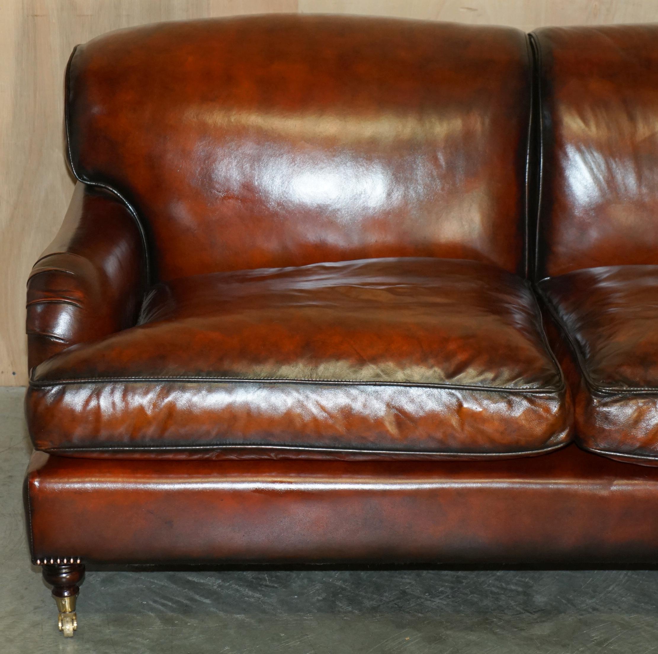Victorian RESTORED GEORGE SMITH HOWARD & SON'S STYLE BROWN LEATHER SiGNATURE SCROLL SOFA
