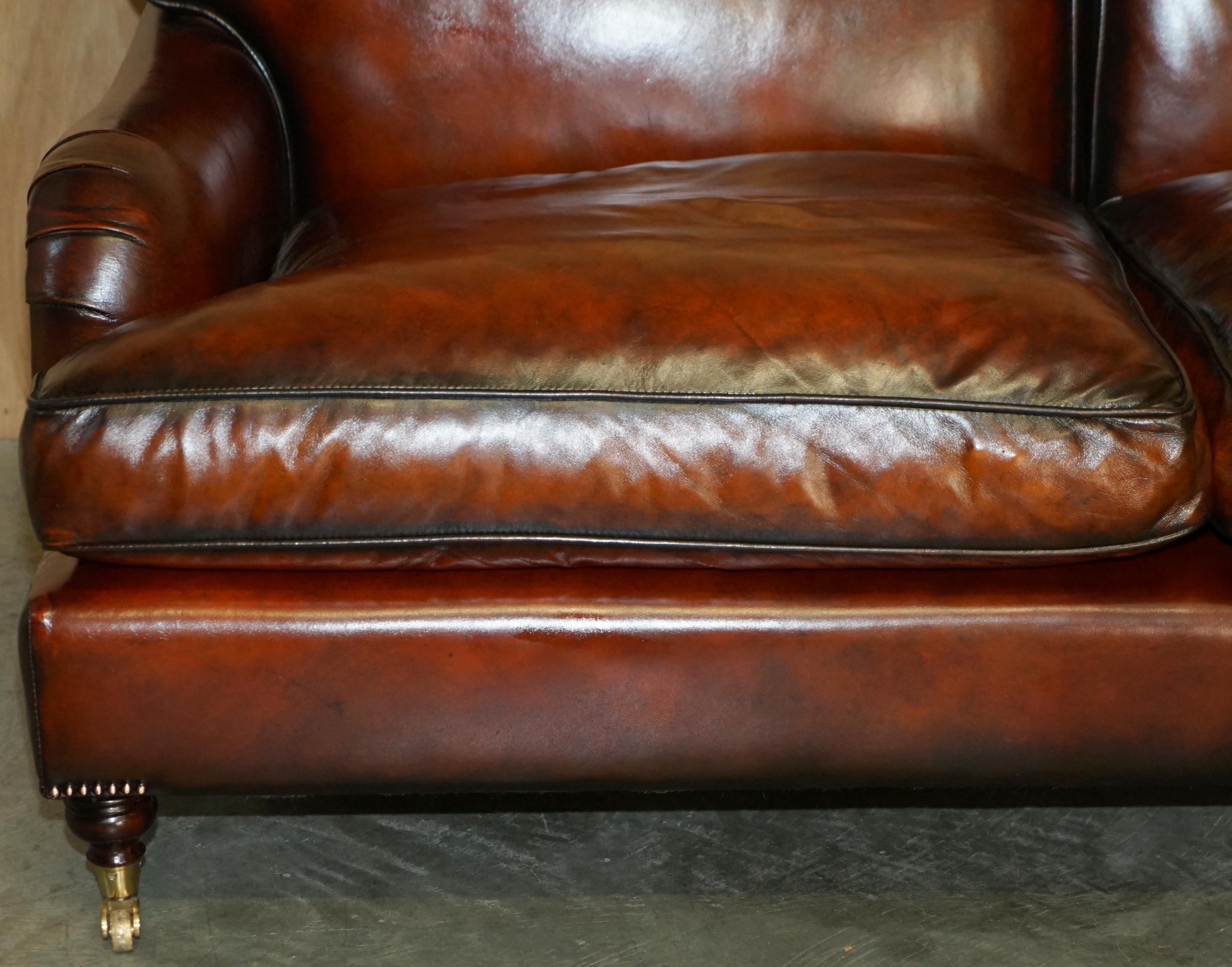 Hand-Crafted RESTORED GEORGE SMITH HOWARD & SON'S STYLE BROWN LEATHER SiGNATURE SCROLL SOFA