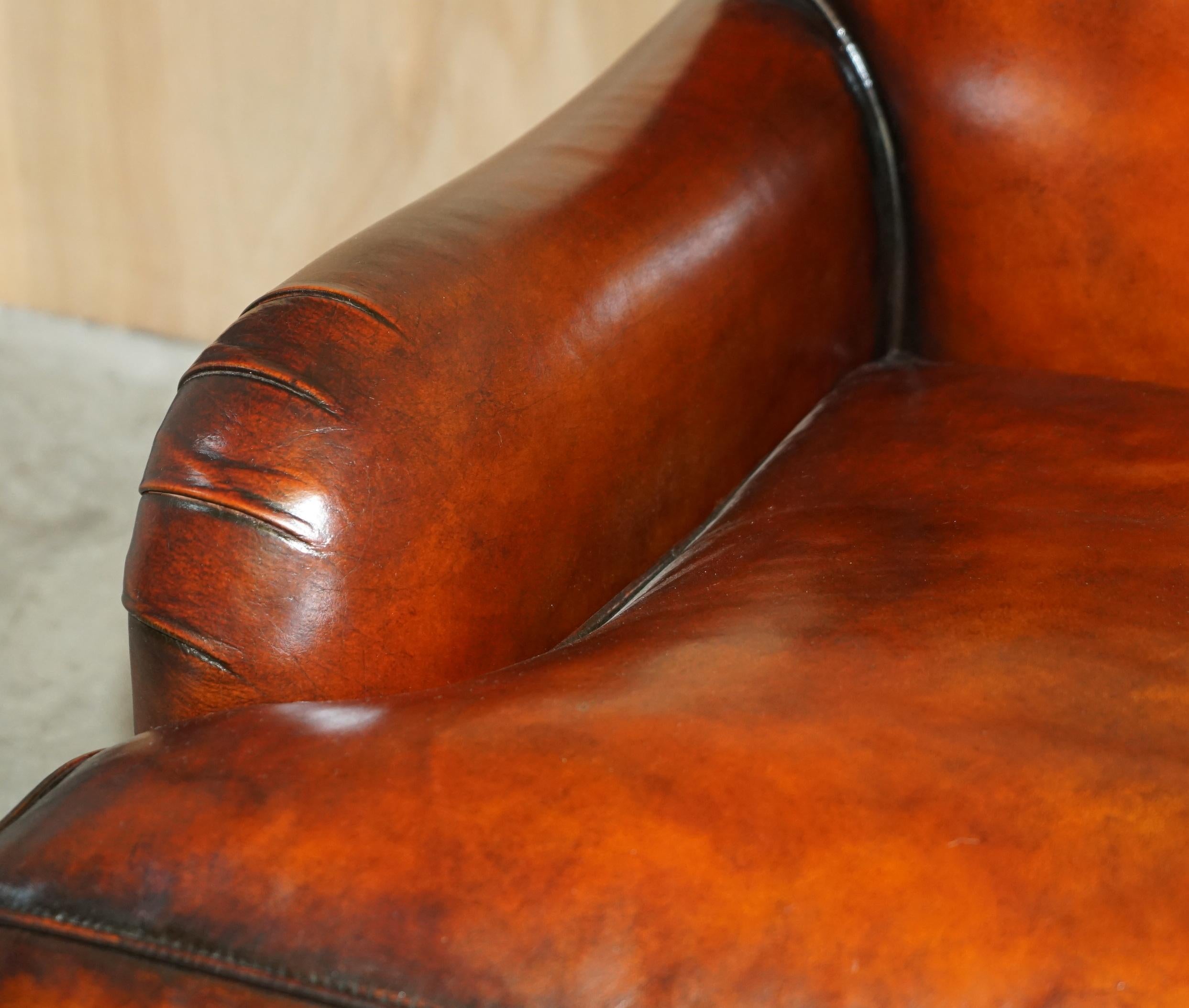 20th Century RESTORED GEORGE SMITH HOWARD & SON'S STYLE BROWN LEATHER SiGNATURE SCROLL SOFA