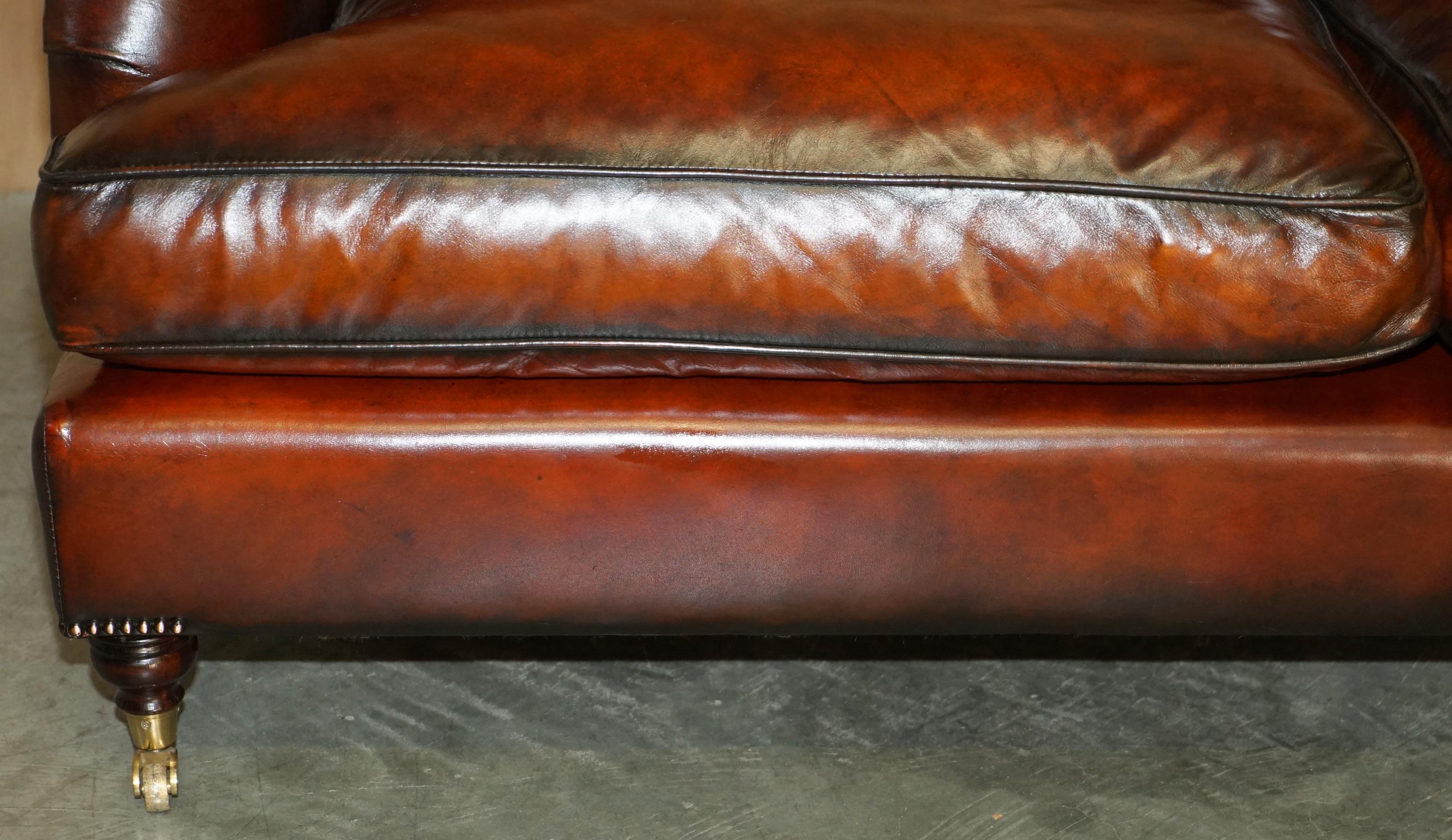 Leather RESTORED GEORGE SMITH HOWARD & SON'S STYLE BROWN LEATHER SiGNATURE SCROLL SOFA