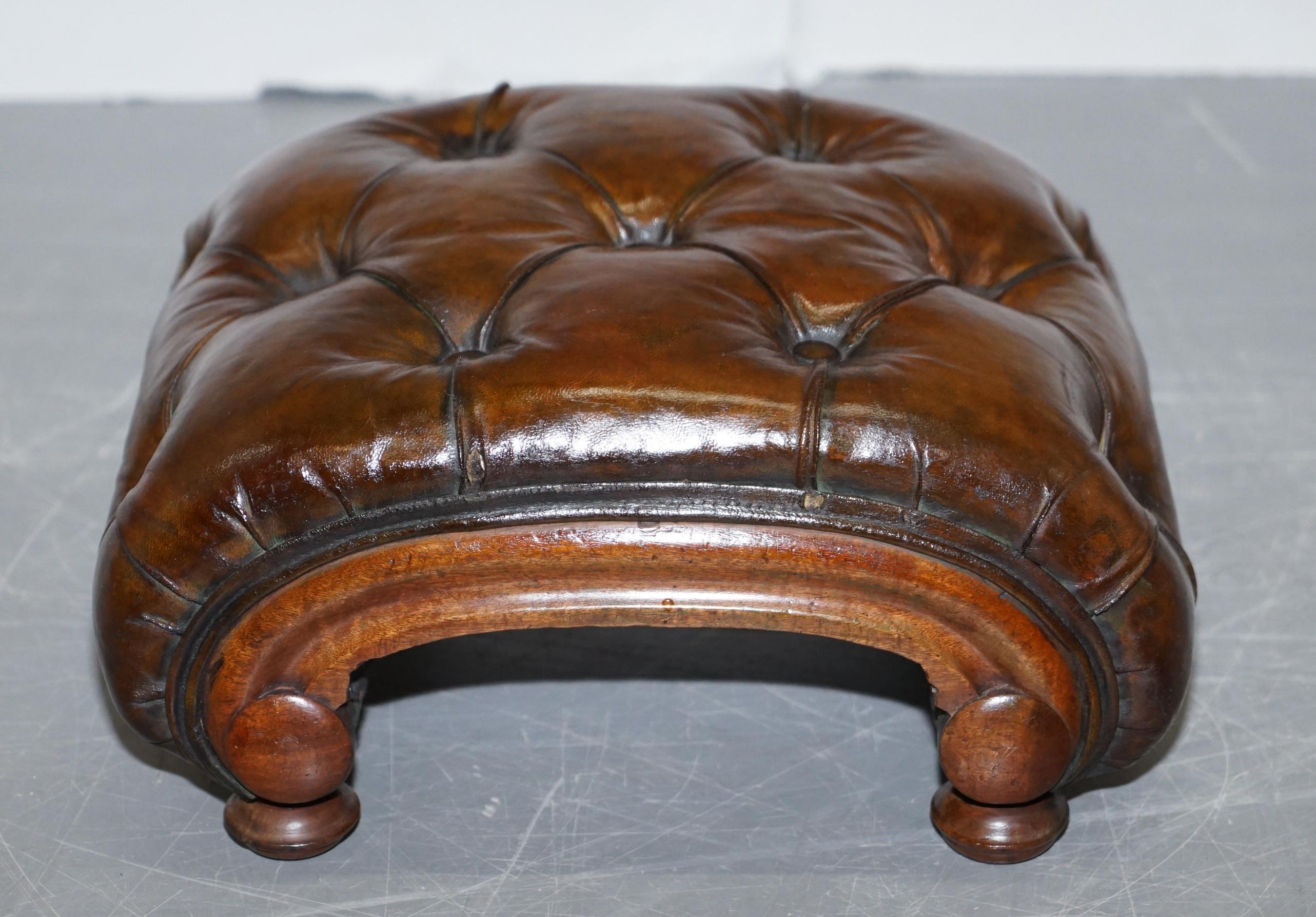 Restored Georgian circa 1780 Fully Restored Brown Leather Chesterfield Footstool 4