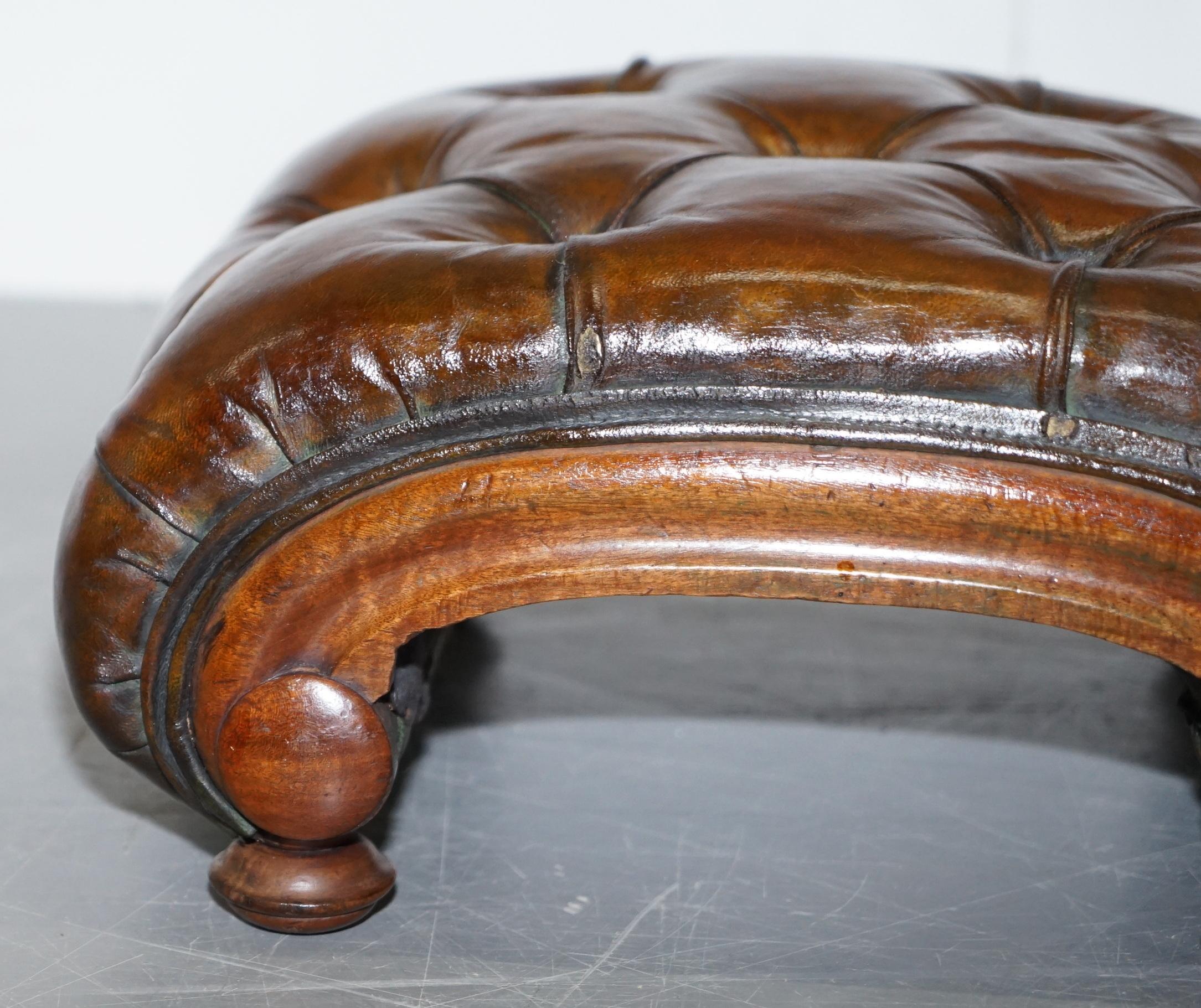 Restored Georgian circa 1780 Fully Restored Brown Leather Chesterfield Footstool 5
