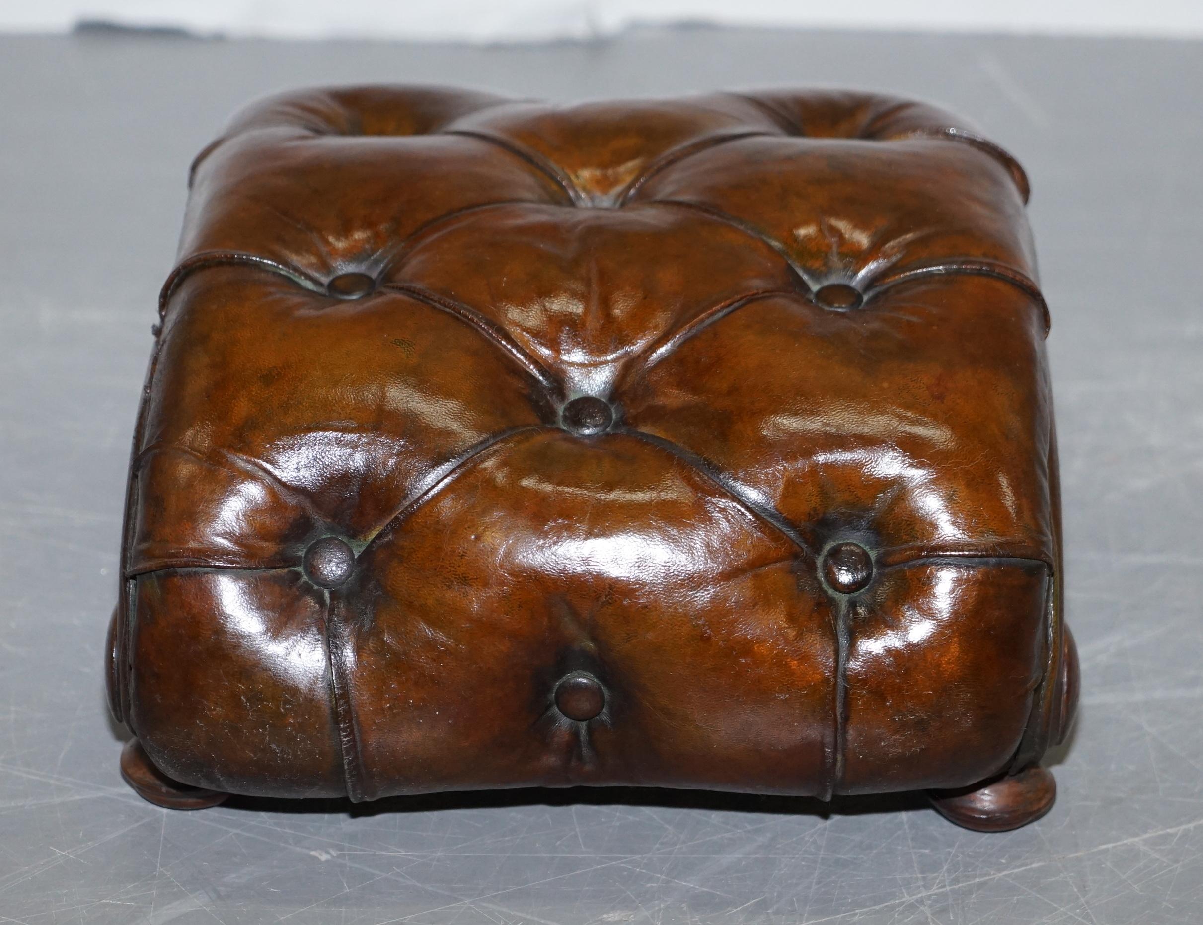 Restored Georgian circa 1780 Fully Restored Brown Leather Chesterfield Footstool 7