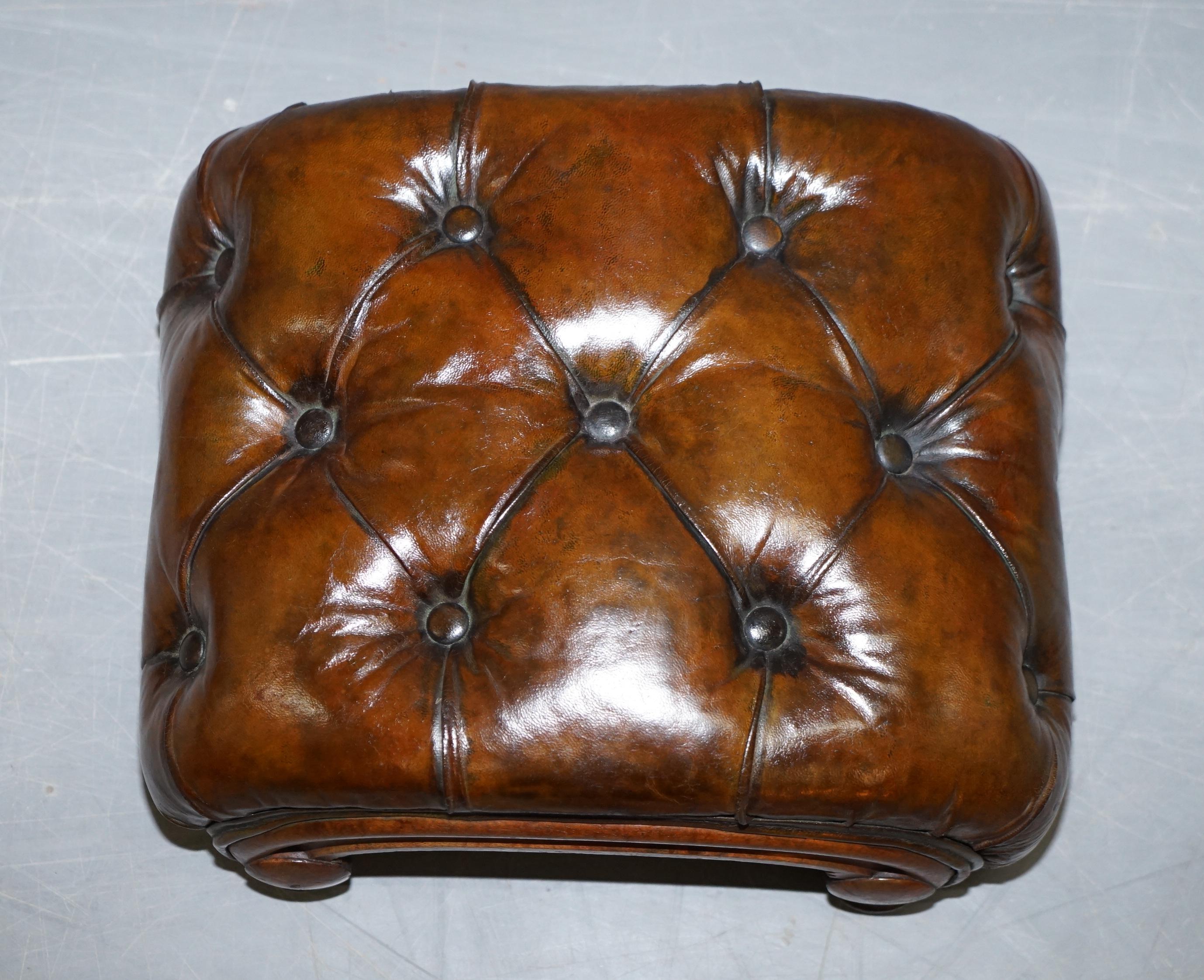 English Restored Georgian circa 1780 Fully Restored Brown Leather Chesterfield Footstool