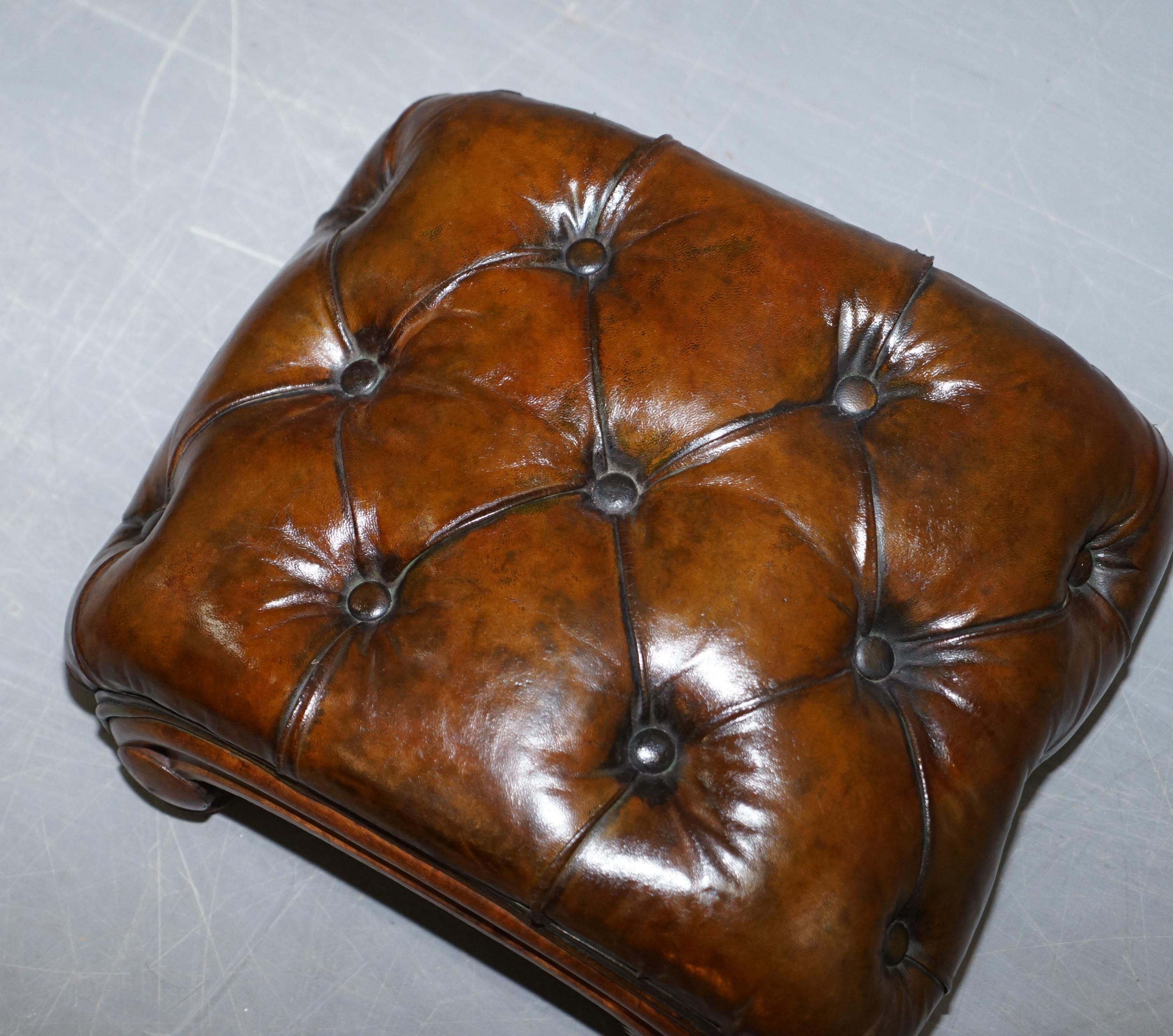 Hand-Crafted Restored Georgian circa 1780 Fully Restored Brown Leather Chesterfield Footstool