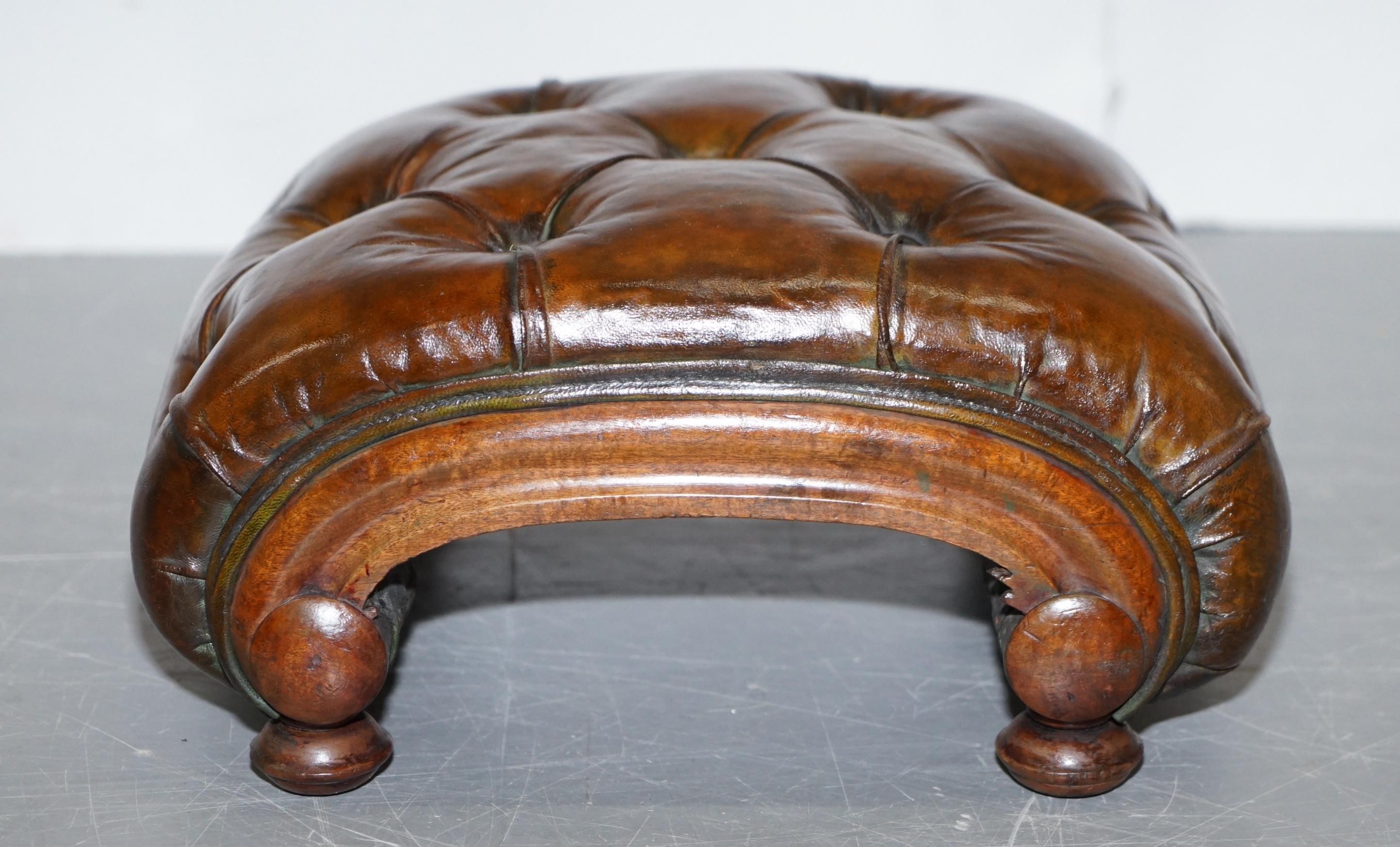 Restored Georgian circa 1780 Fully Restored Brown Leather Chesterfield Footstool 1