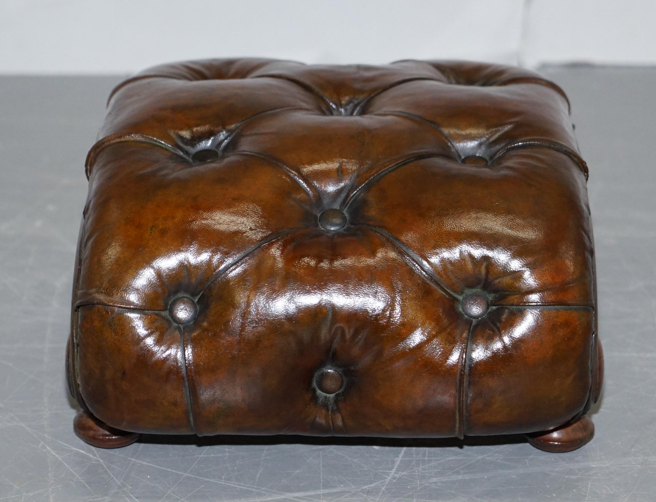 Restored Georgian circa 1780 Fully Restored Brown Leather Chesterfield Footstool 3