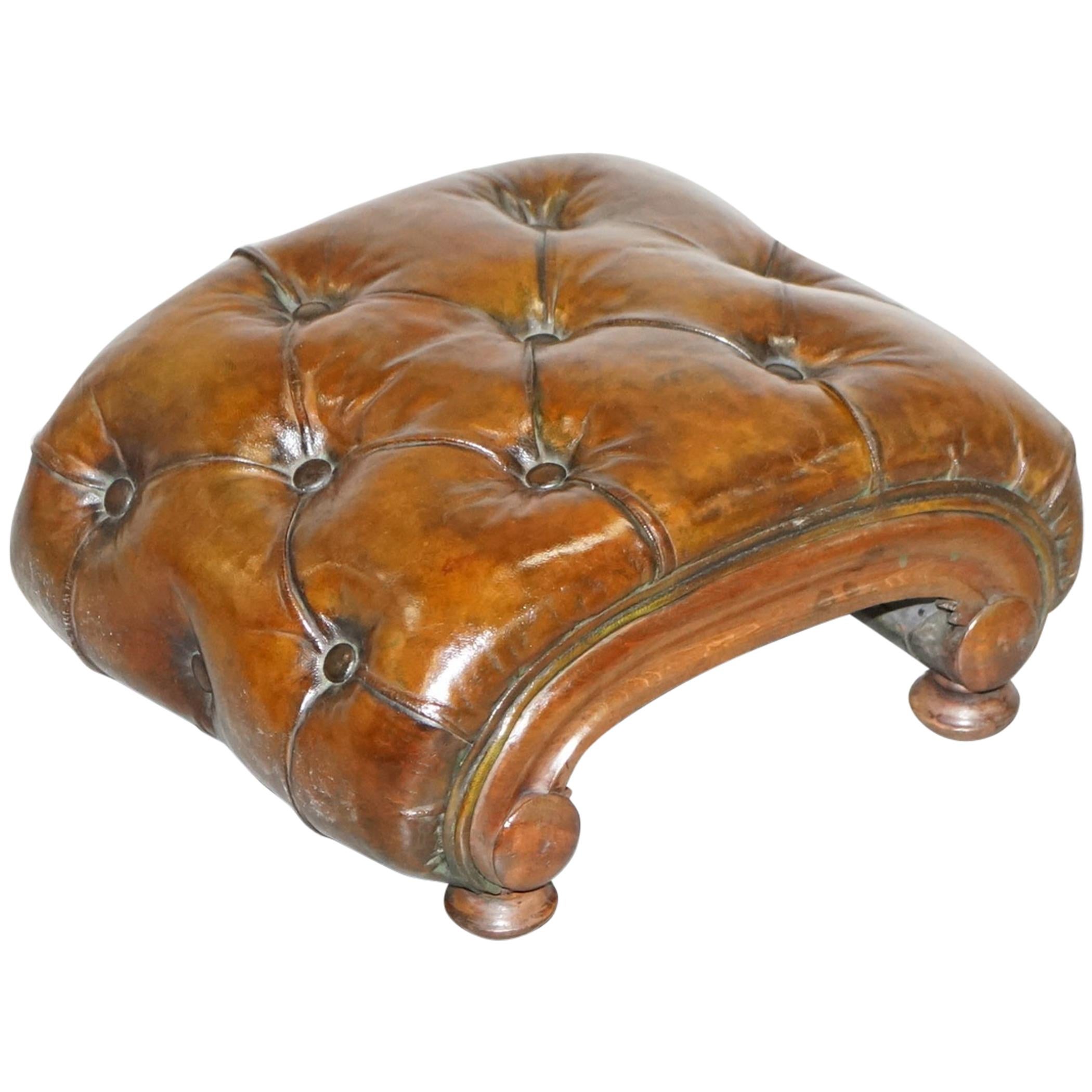 Restored Georgian circa 1780 Fully Restored Brown Leather Chesterfield Footstool