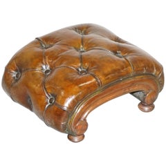 Antique Restored Georgian circa 1780 Fully Restored Brown Leather Chesterfield Footstool