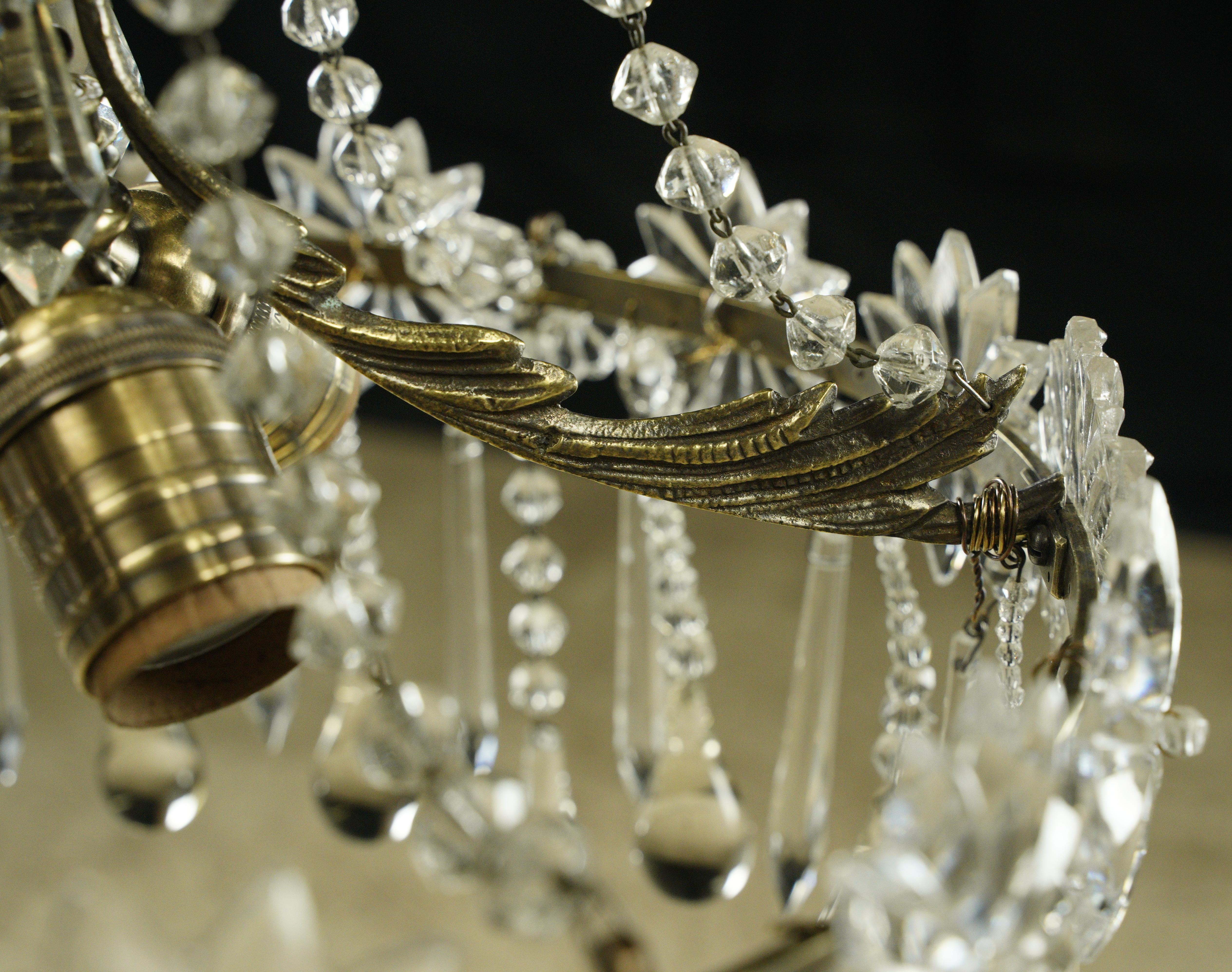 Restored Glass & Brass Floret Crystal Chandelier 8