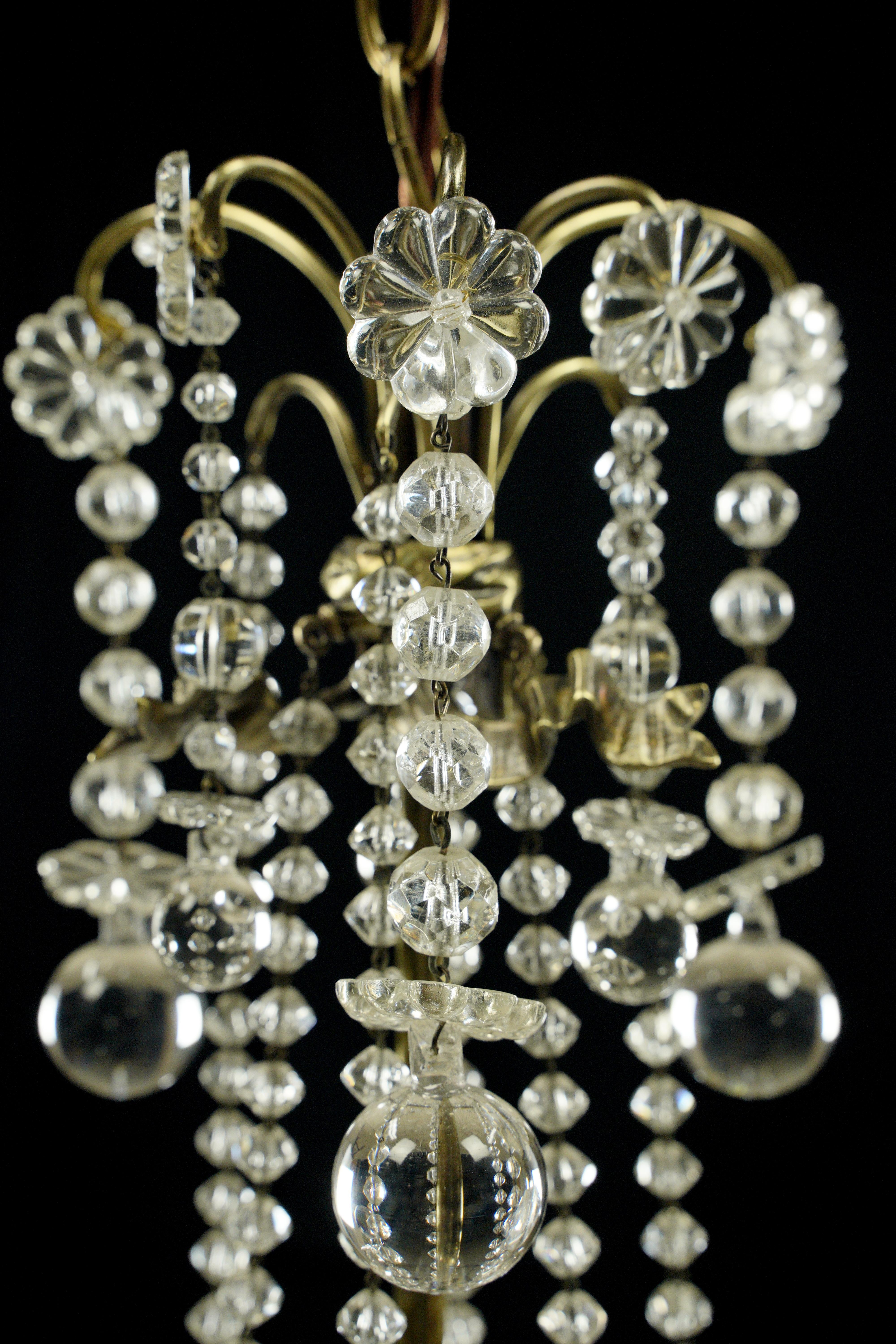 Restored Glass & Brass Floret Crystal Chandelier 3