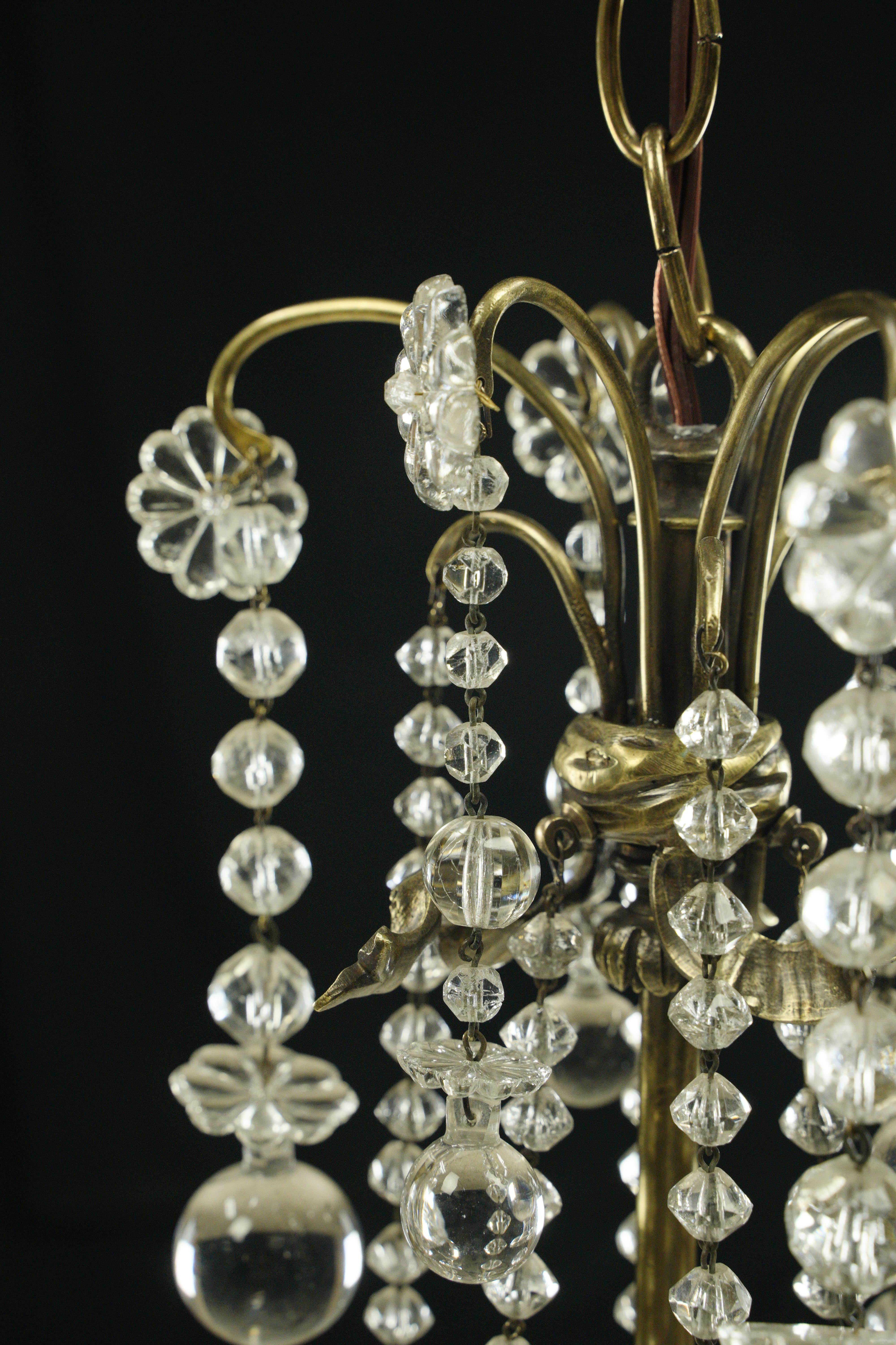 Restored Glass & Brass Floret Crystal Chandelier 4