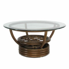 Restored Glass Top Rattan "Kauai" Coffee Table with Stacked Base