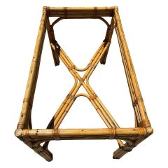 Restored Glass Top "X" base 3-strand Rattan Dining Table