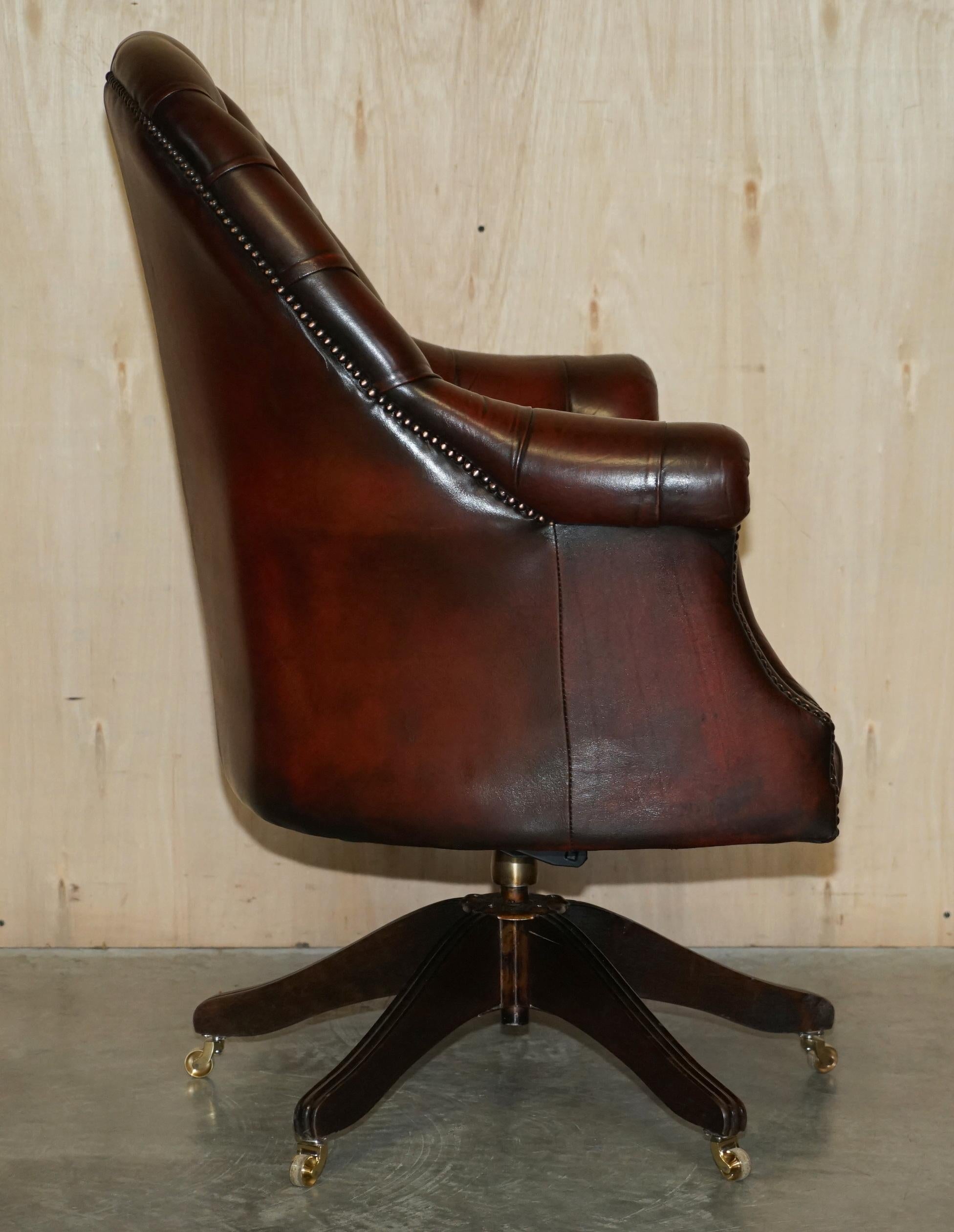 Restored Godfather Bordeaux Leather Chesterfield Directors Captains Armchair 9