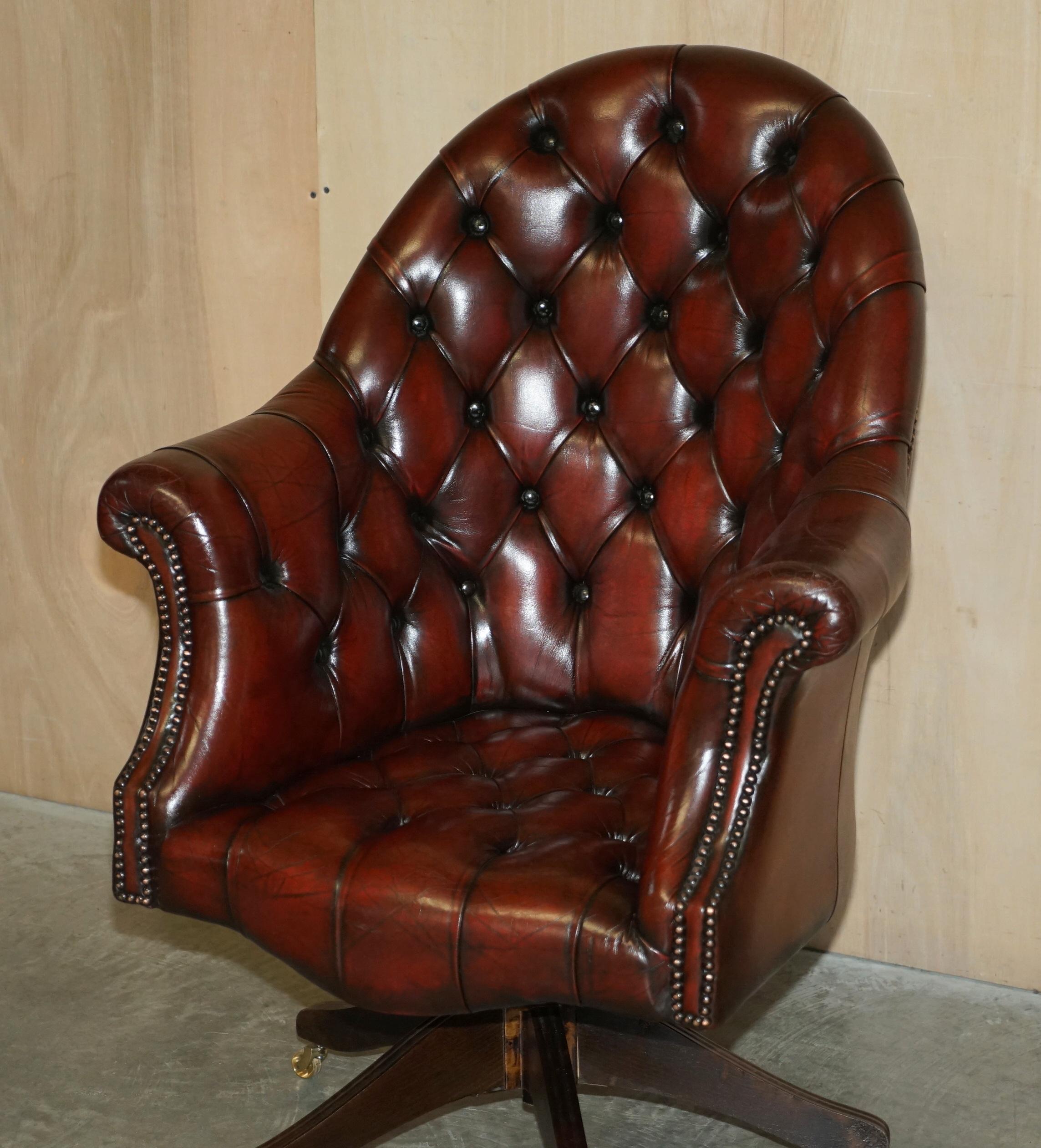 Victorian Restored Godfather Bordeaux Leather Chesterfield Directors Captains Armchair