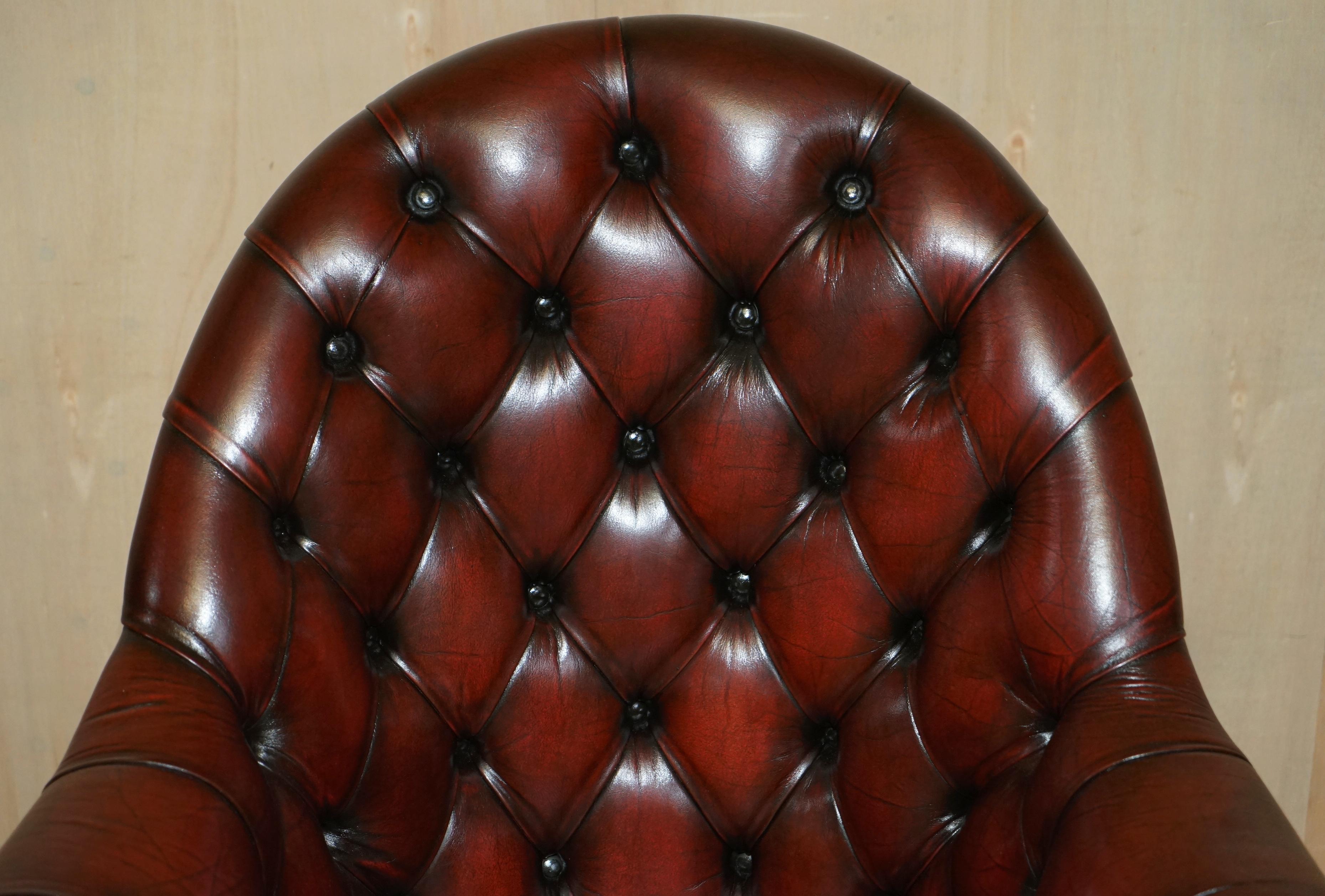 English Restored Godfather Bordeaux Leather Chesterfield Directors Captains Armchair