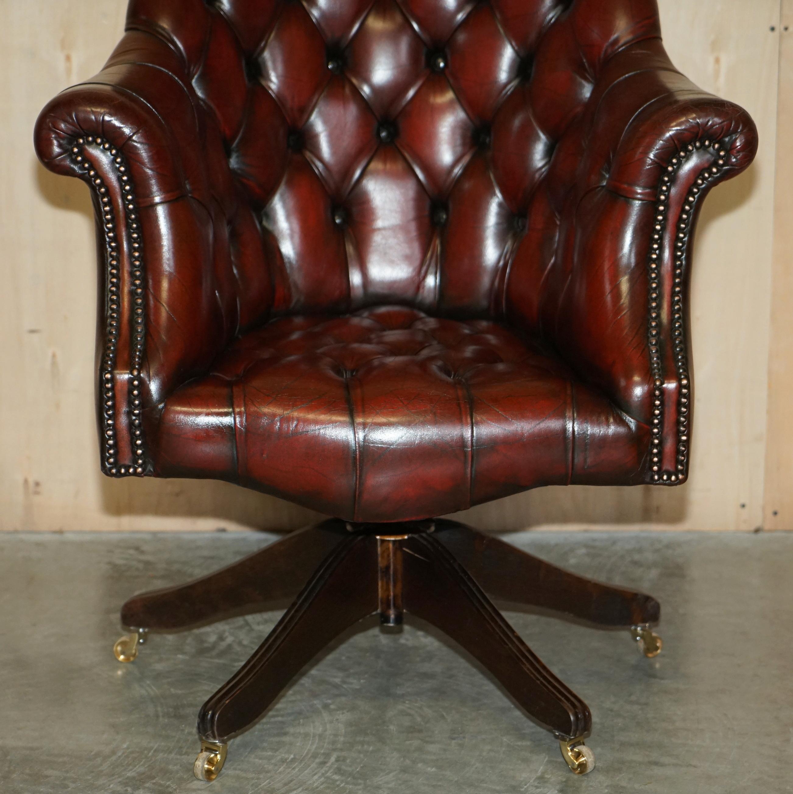 Hand-Crafted Restored Godfather Bordeaux Leather Chesterfield Directors Captains Armchair