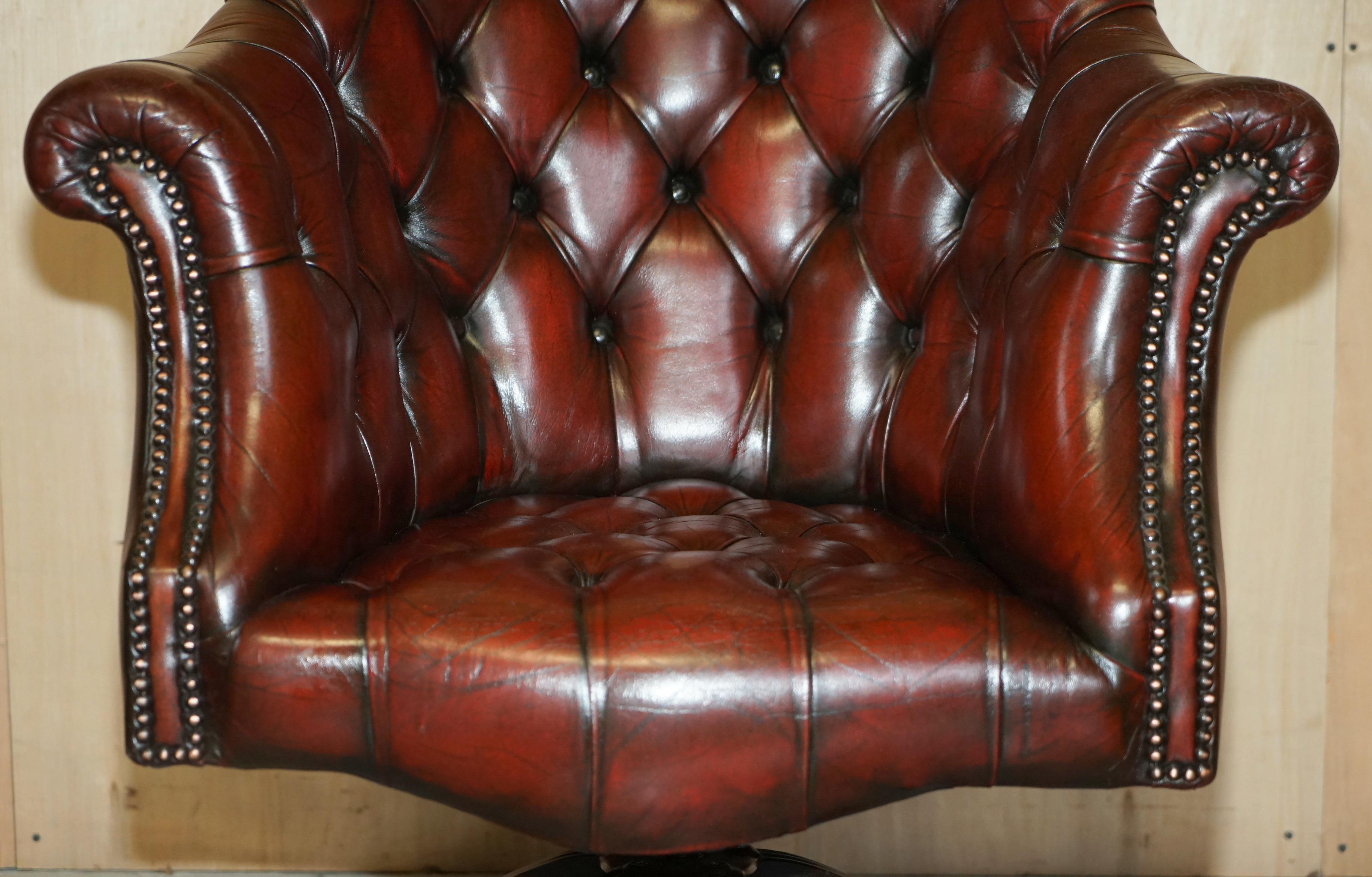 Mid-20th Century Restored Godfather Bordeaux Leather Chesterfield Directors Captains Armchair
