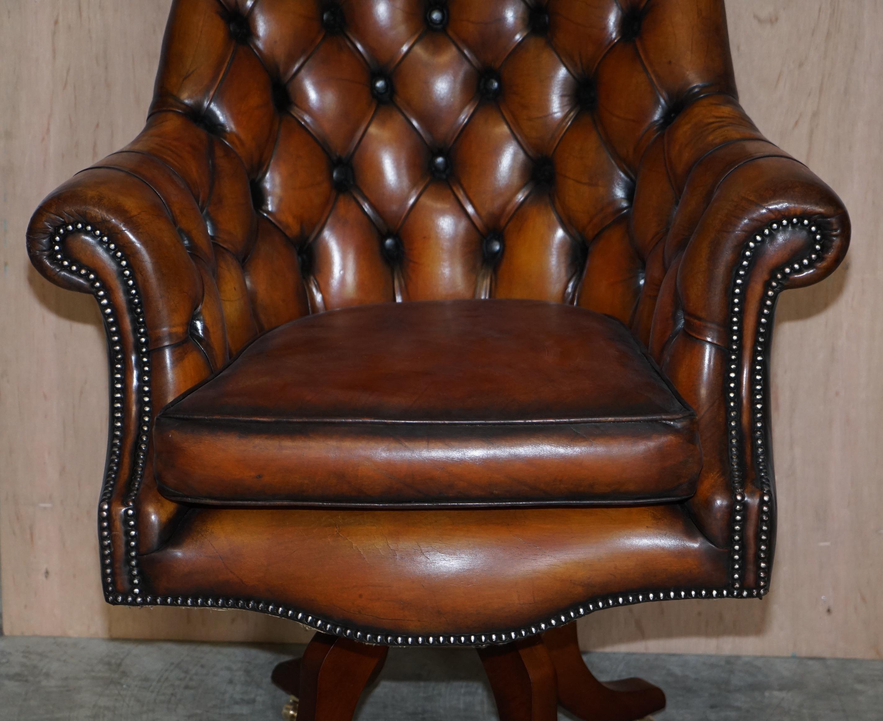 Restored Godfather Cigar Brown Leather Chesterfield Directors Captains Armchair 1