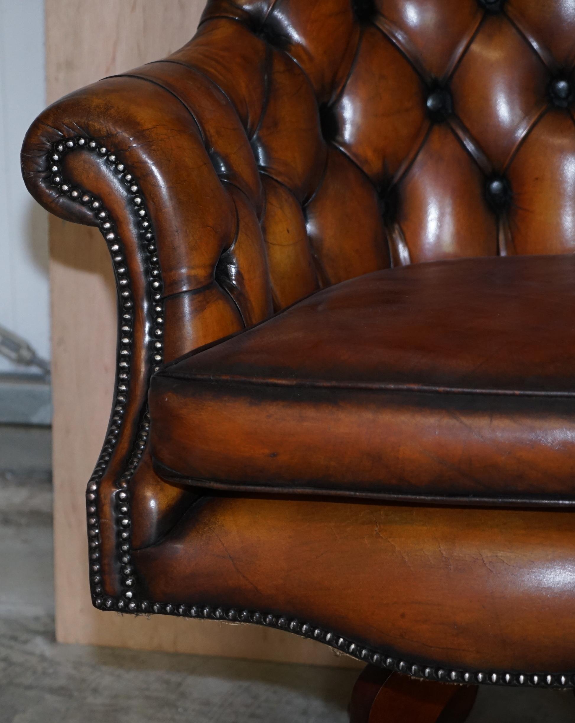 Restored Godfather Cigar Brown Leather Chesterfield Directors Captains Armchair 2
