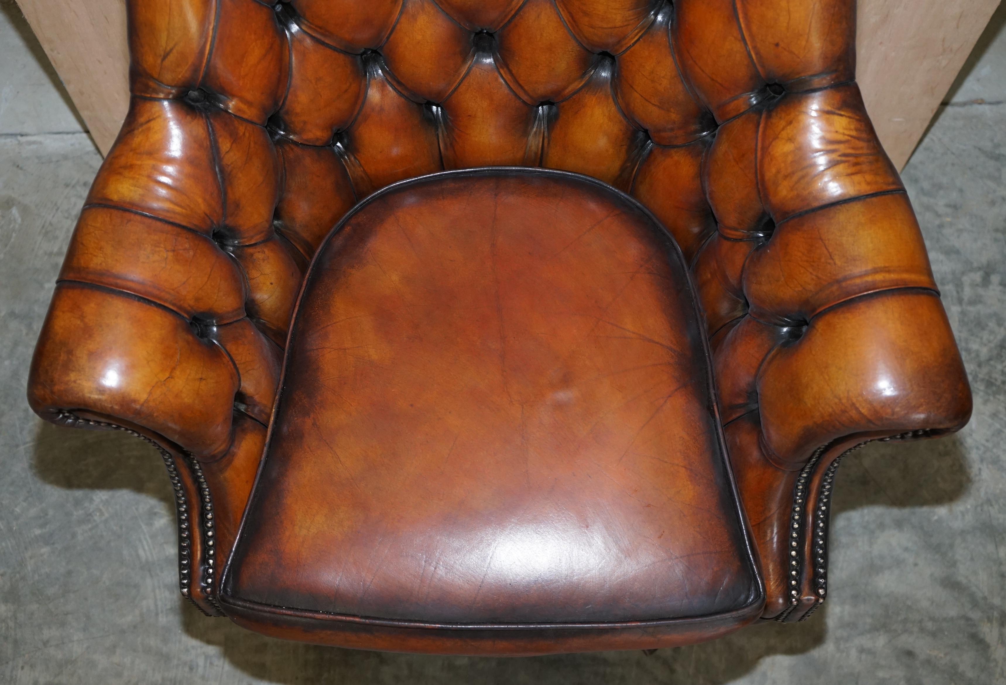 Restored Godfather Cigar Brown Leather Chesterfield Directors Captains Armchair 3
